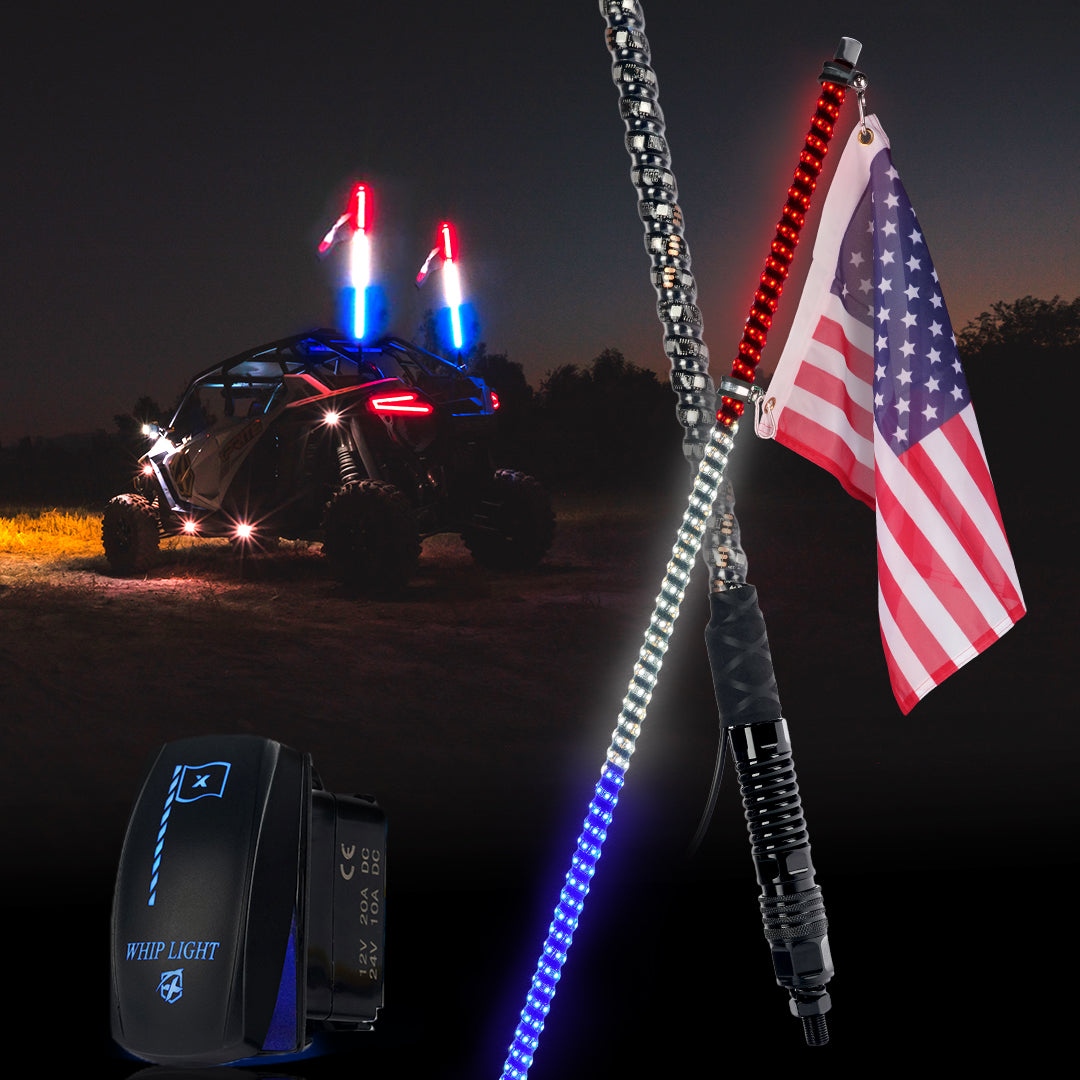 Xprite Spiral LED Flag Pole Whip Light with Spring Mount– Off-Road Safety Antenna Light for UTV, ATV, RZR & Can-Am