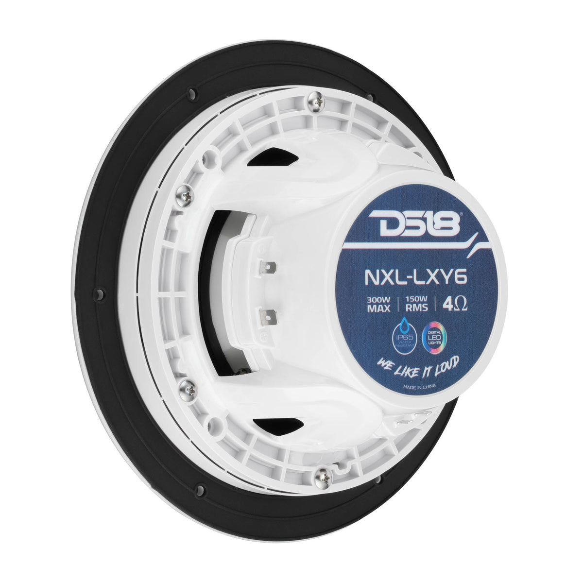 Luxury 6.5” 2-Way Marine Coaxial Speaker with Digital LED Lights and Flush Magnetic Mount Grille | 150W RMS 4-Ohm