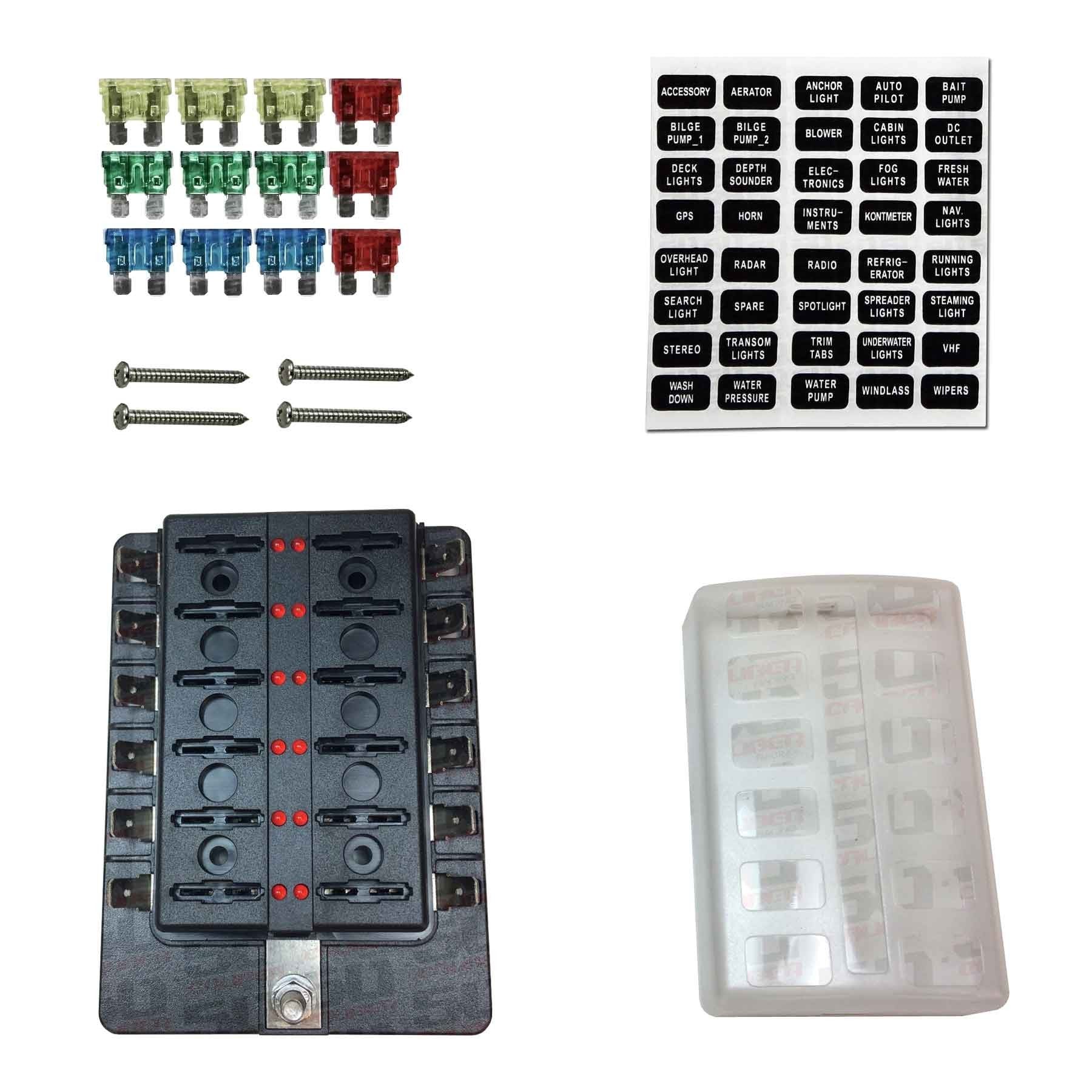 12 Way Fuse Block - Blade Terminals - LED Indicators