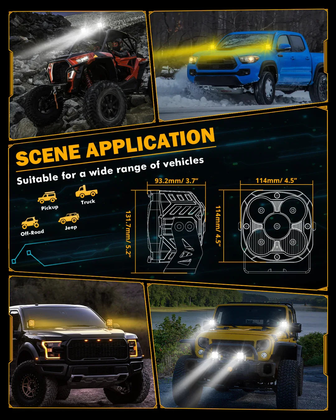 XP-ULTRA Series 4.5 Inch LED Pod Lights Off Road Lights with Amber DRL