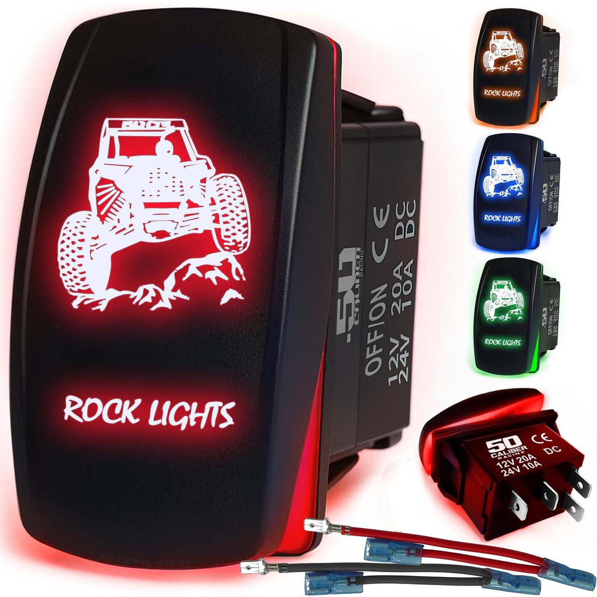 Waterproof Funny Rocker Switch 12v ON/Off, LED Backlit with Etched Design w/Toggle Switch 12v - UTV, Auto, Boat 20A Variation