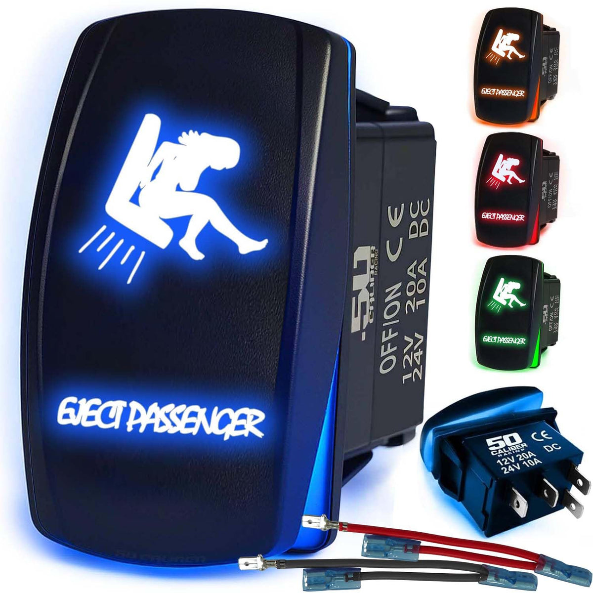 Waterproof Funny Rocker Switch 12v ON/Off, LED Backlit with Etched Design w/Toggle Switch 12v - UTV, Auto, Boat 20A Variation