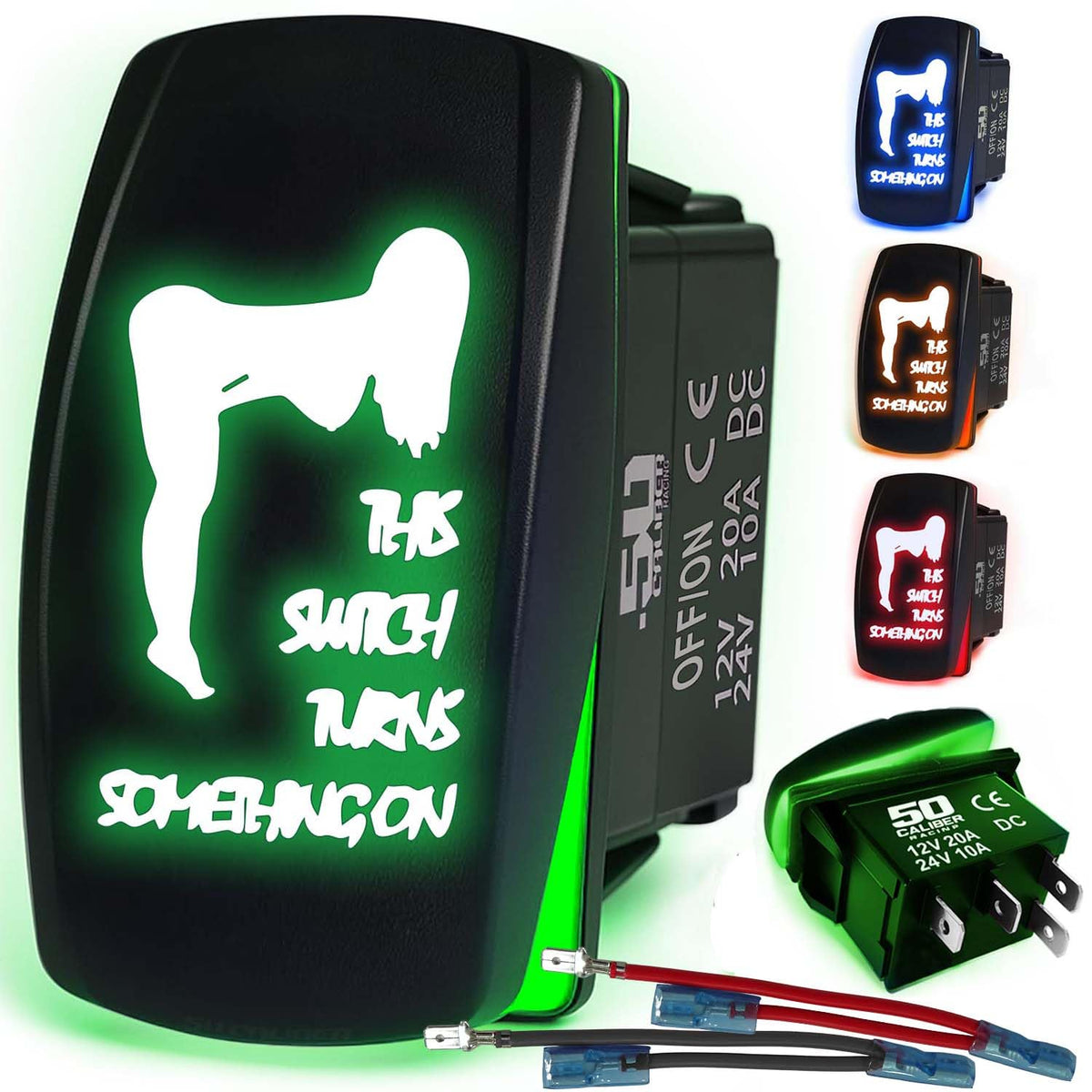 Waterproof Funny Rocker Switch 12v ON/Off, LED Backlit with Etched Design w/Toggle Switch 12v - UTV, Auto, Boat 20A Variation