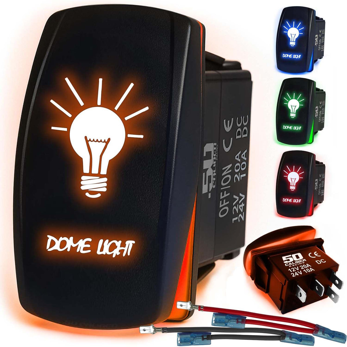 Waterproof Rocker Switch 12v ON/Off, LED Backlit with Etched Design w/Toggle Switch 12v - UTV, Auto, Boat 20A Variation