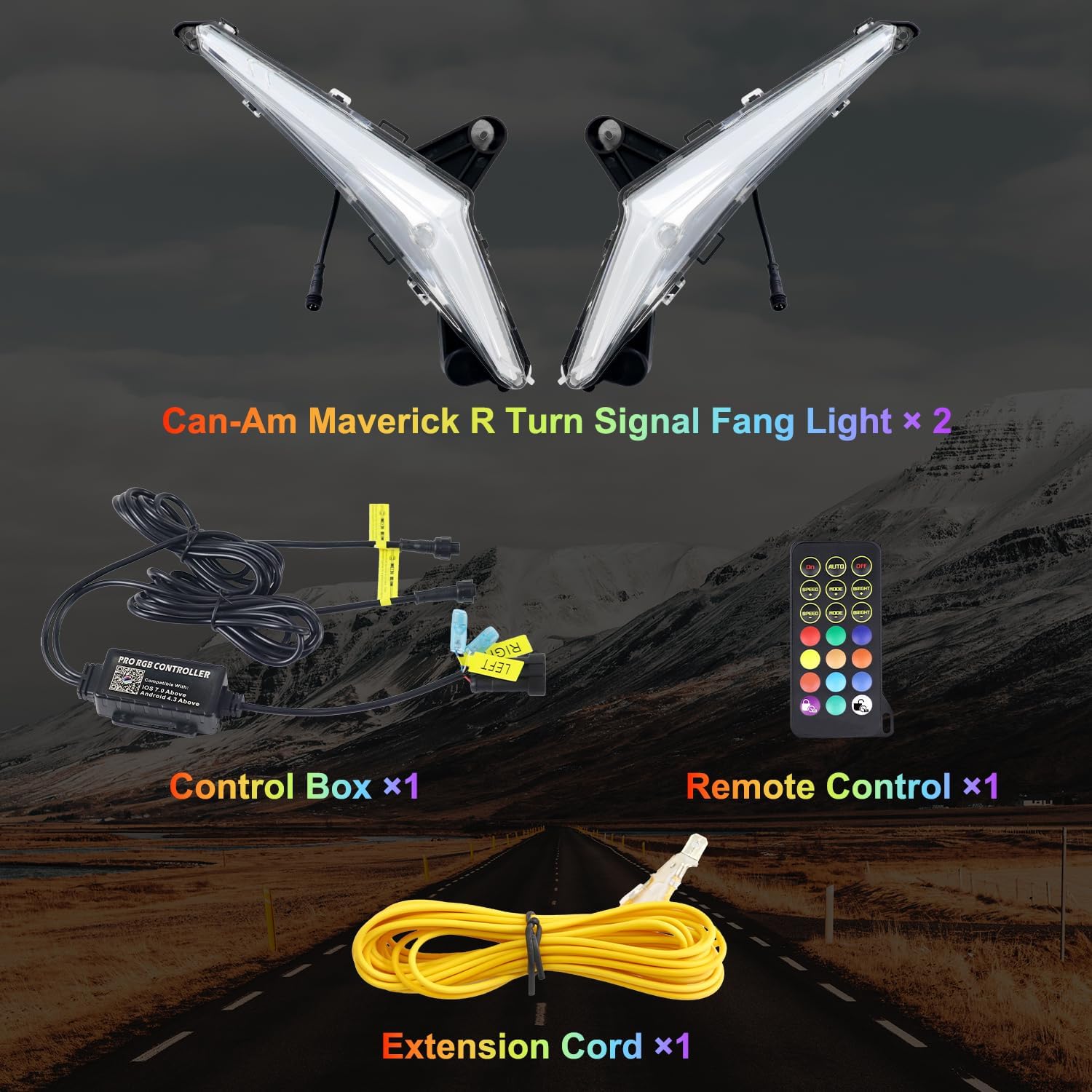 Tavaray  RGBW LED Fang Lights for Can-Am Maverick R 2024–2026 DRL White & RGB Color Chasing APP Music Sync Kit