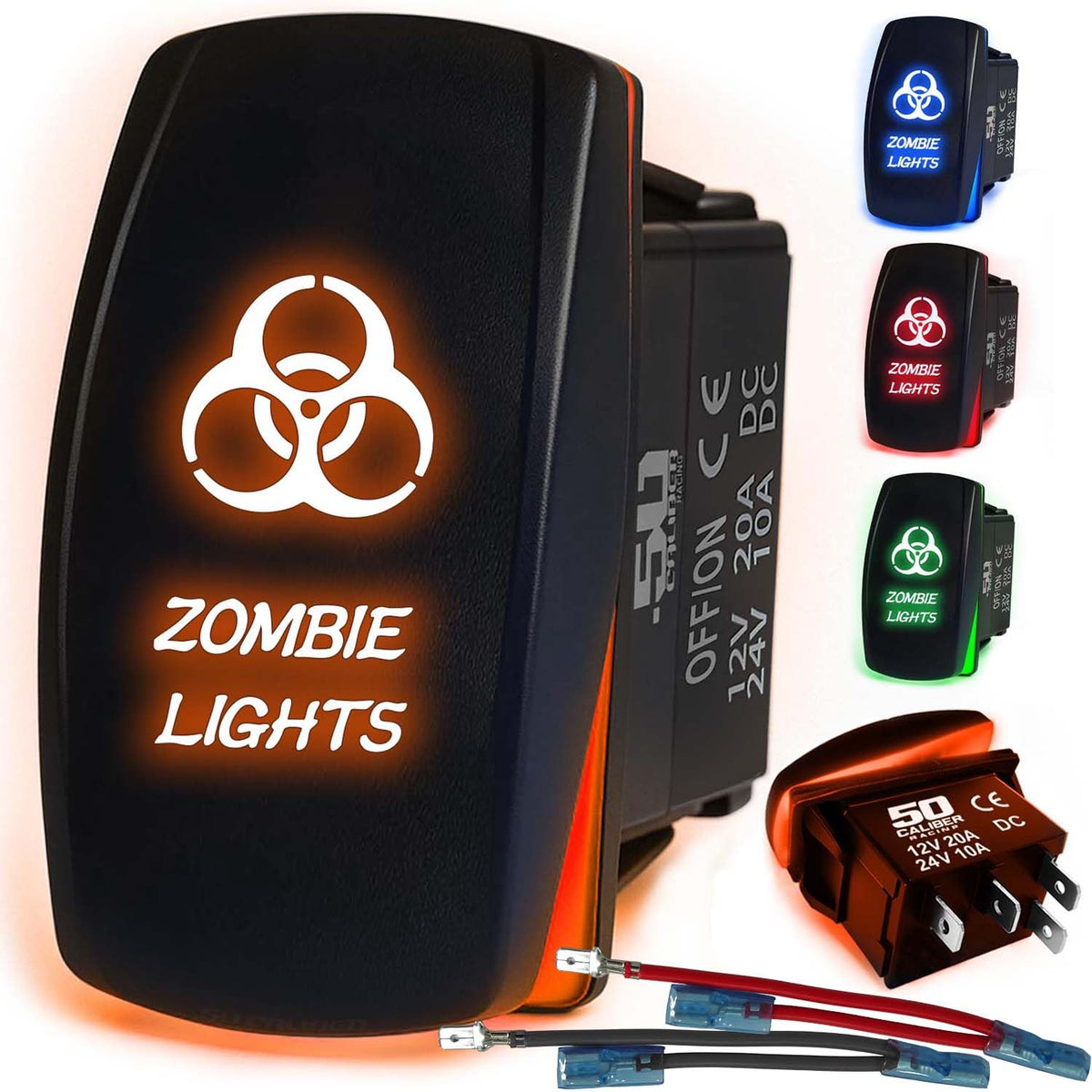 Waterproof Rocker Switch 12v ON/Off, LED Backlit with Etched Design w/Toggle Switch 12v - UTV, Auto, Boat 20A Variation