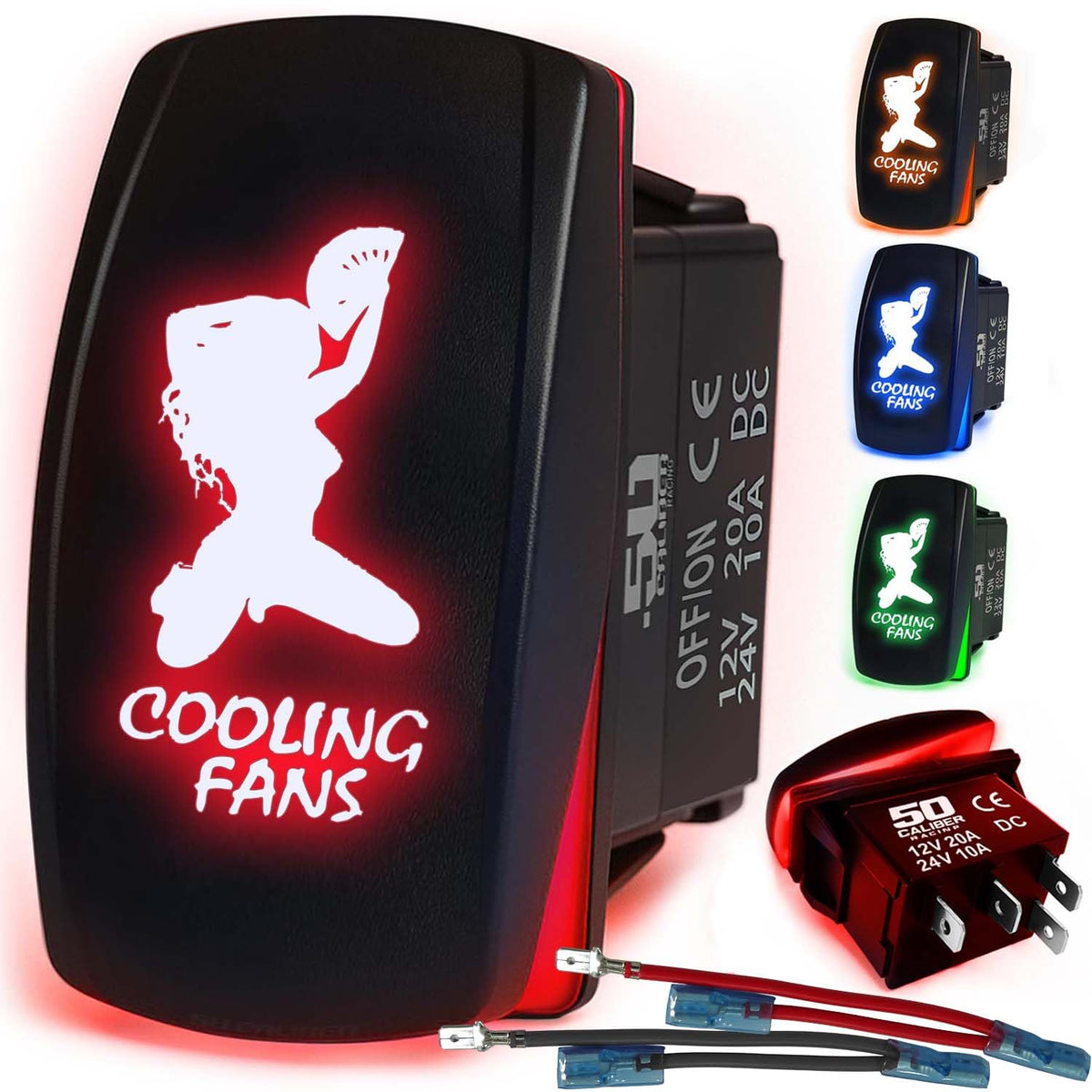 Waterproof Funny Rocker Switch 12v ON/Off, LED Backlit with Etched Design w/Toggle Switch 12v - UTV, Auto, Boat 20A Variation