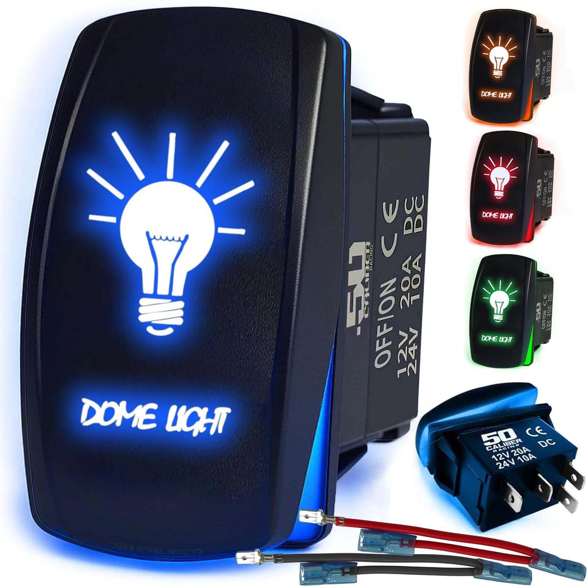 Waterproof Rocker Switch 12v ON/Off, LED Backlit with Etched Design w/Toggle Switch 12v - UTV, Auto, Boat 20A Variation