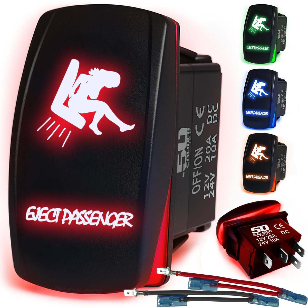 Waterproof Funny Rocker Switch 12v ON/Off, LED Backlit with Etched Design w/Toggle Switch 12v - UTV, Auto, Boat 20A Variation