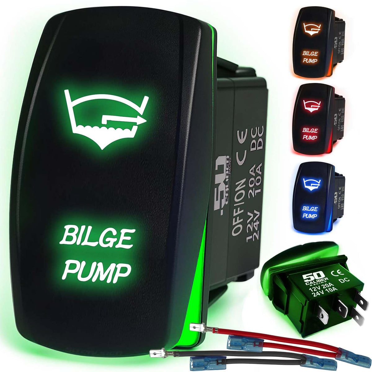 Waterproof Rocker Switch 12v ON/Off, LED Backlit with Etched Design w/Toggle Switch 12v - UTV, Auto, Boat 20A Variation