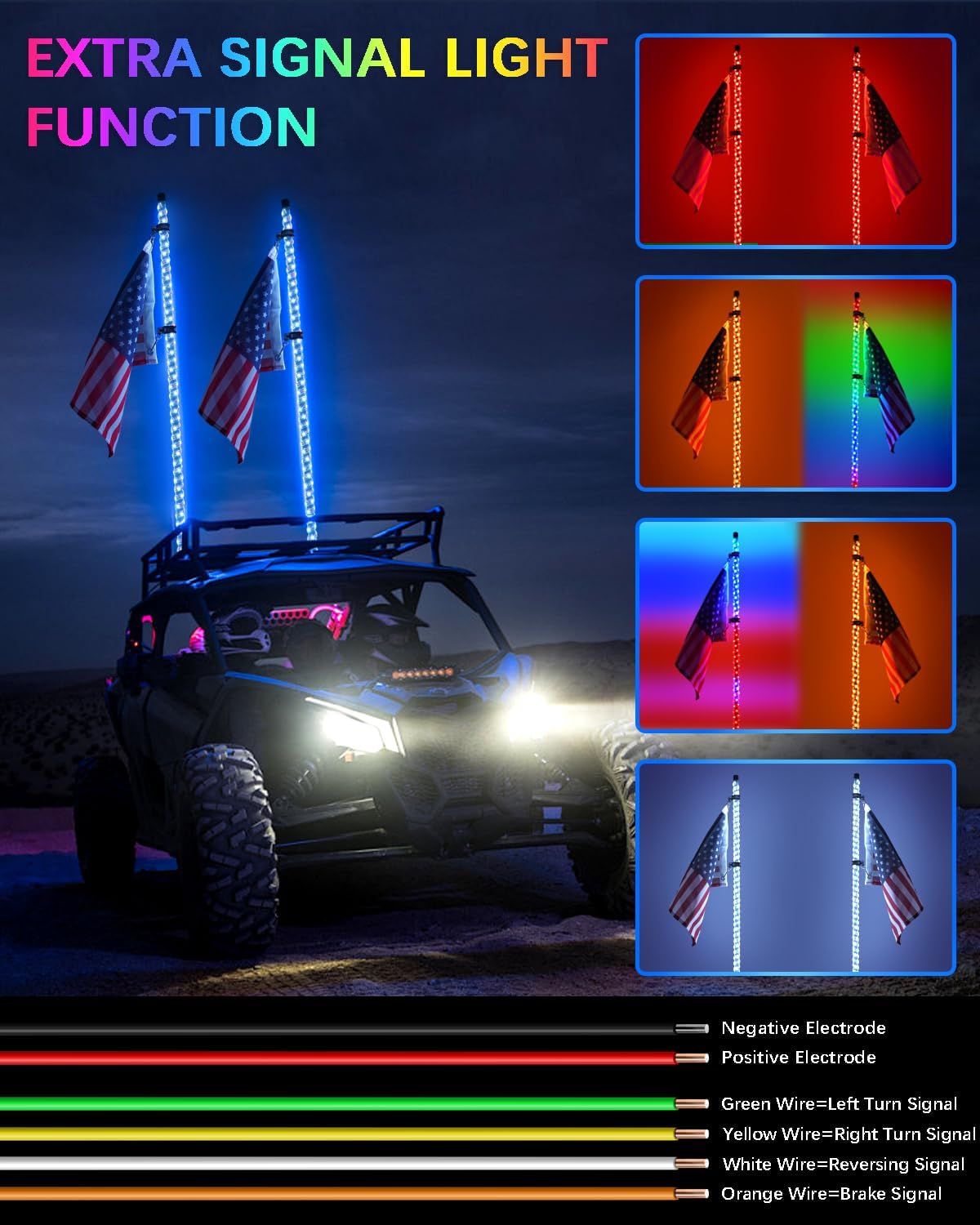 Tavaray 2PCS 3FT Whip Lights with Spring Base, LED Whip Lights with App & Remote Control, Waterproof 360° Spiral Chasing Lighted Whips w/Rocker Switch for UTV, ATV, SXS, Polaris RZR