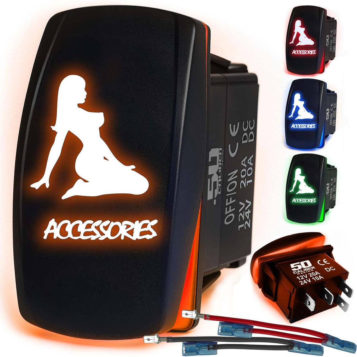 Waterproof Funny Rocker Switch 12v ON/Off, LED Backlit with Etched Design w/Toggle Switch 12v - UTV, Auto, Boat 20A Variation