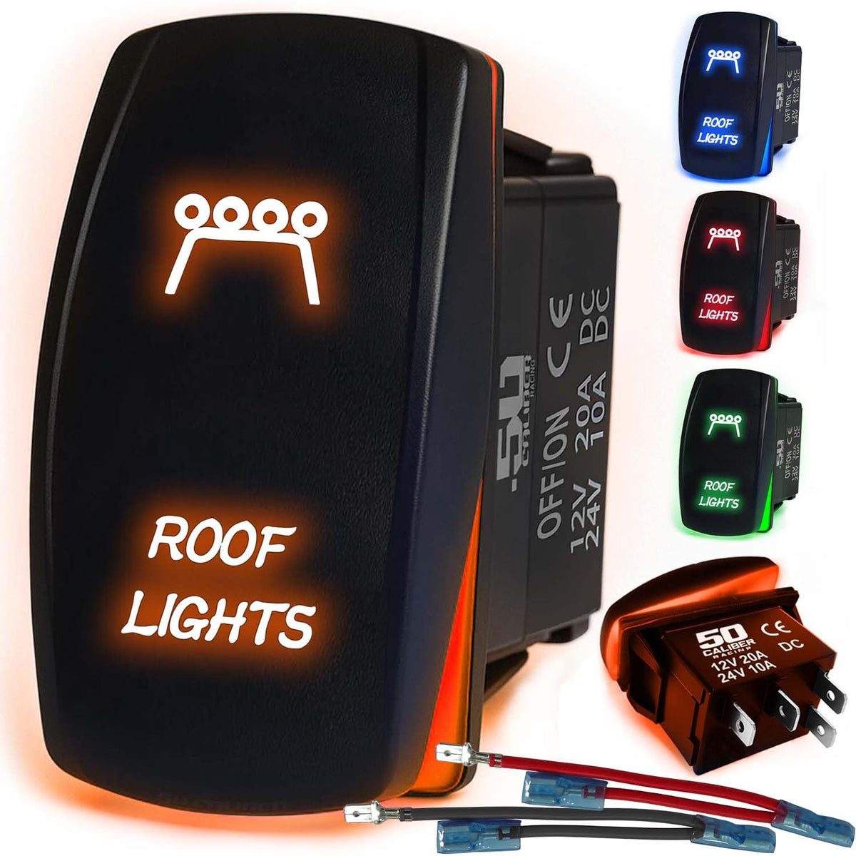 Waterproof Rocker Switch 12v ON/Off, LED Backlit with Etched Design w/Toggle Switch 12v - UTV, Auto, Boat 20A Variation