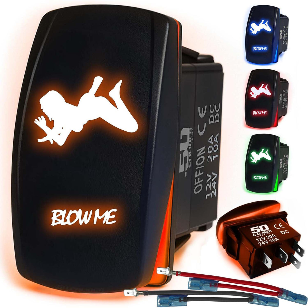 Waterproof Funny Rocker Switch 12v ON/Off, LED Backlit with Etched Design w/Toggle Switch 12v - UTV, Auto, Boat 20A Variation
