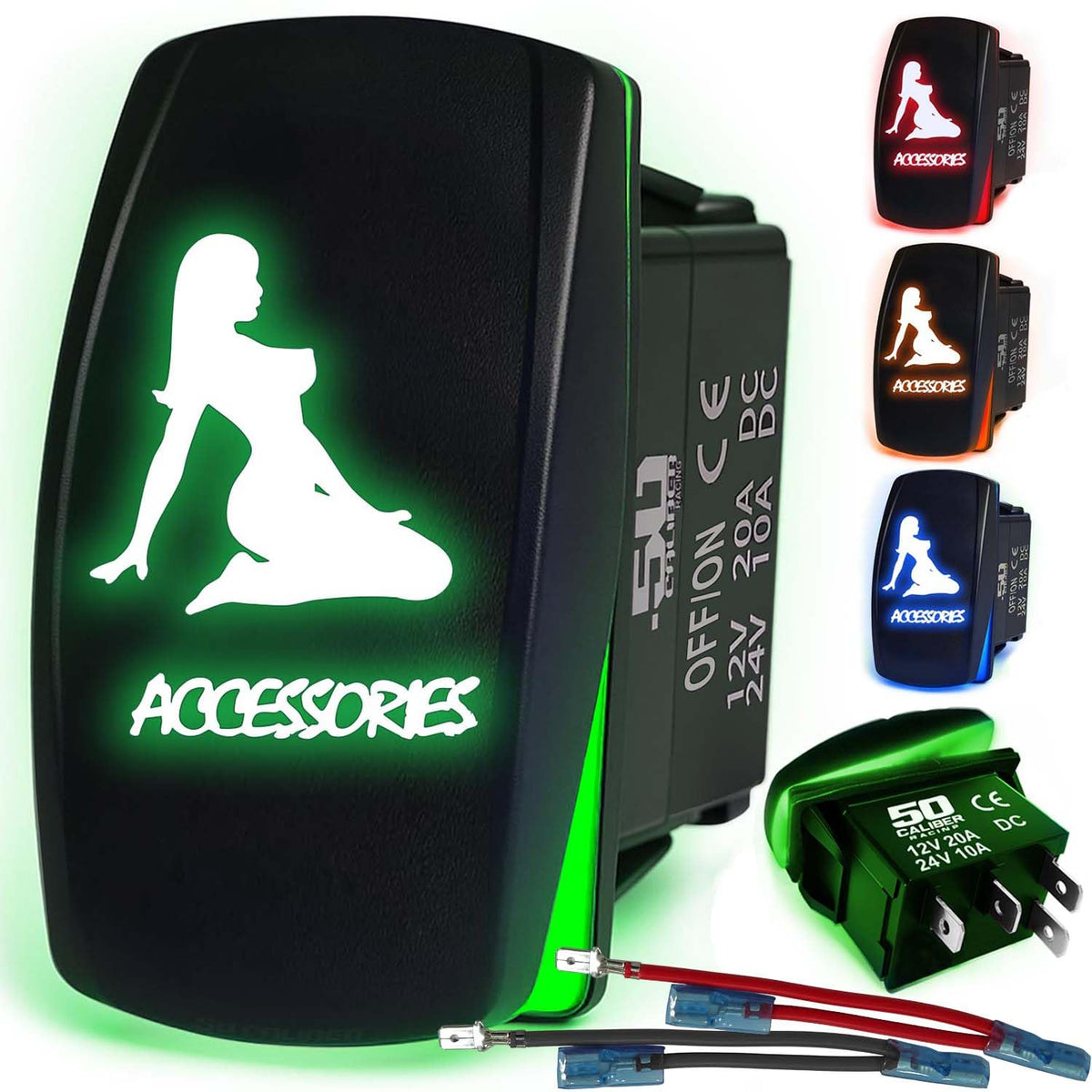 Waterproof Funny Rocker Switch 12v ON/Off, LED Backlit with Etched Design w/Toggle Switch 12v - UTV, Auto, Boat 20A Variation