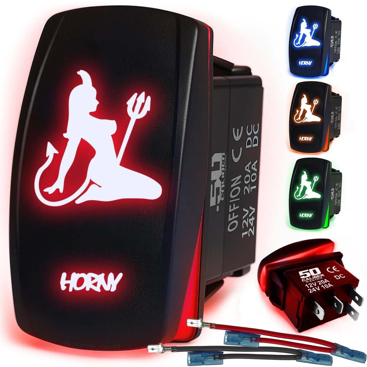 Waterproof Funny Rocker Switch 12v ON/Off, LED Backlit with Etched Design w/Toggle Switch 12v - UTV, Auto, Boat 20A Variation