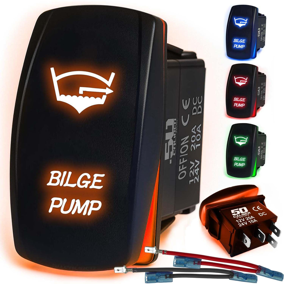 Waterproof Rocker Switch 12v ON/Off, LED Backlit with Etched Design w/Toggle Switch 12v - UTV, Auto, Boat 20A Variation