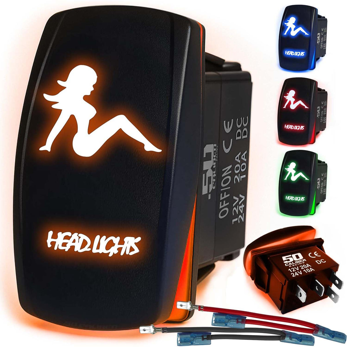 Waterproof Funny Rocker Switch 12v ON/Off, LED Backlit with Etched Design w/Toggle Switch 12v - UTV, Auto, Boat 20A Variation