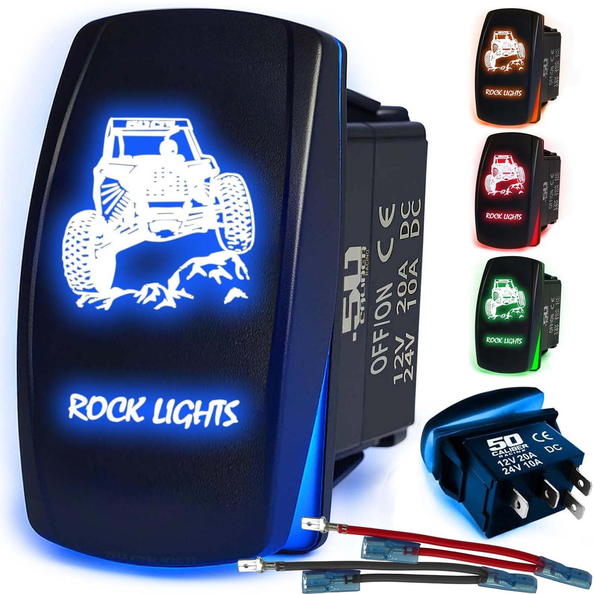 Waterproof Funny Rocker Switch 12v ON/Off, LED Backlit with Etched Design w/Toggle Switch 12v - UTV, Auto, Boat 20A Variation