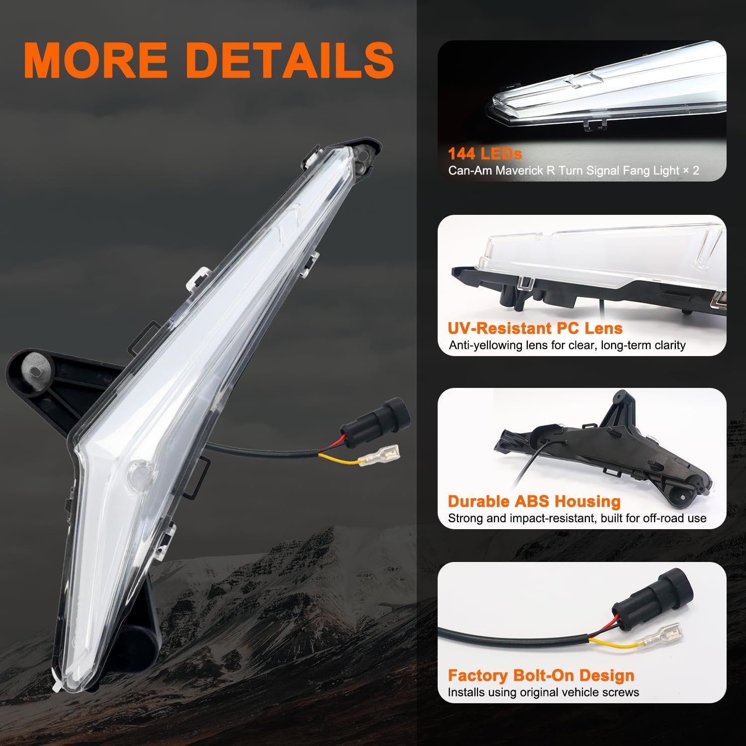 Tavaray  LED Fang Lights for Can-Am Maverick R 2024-2026 White DRL Turn Signals