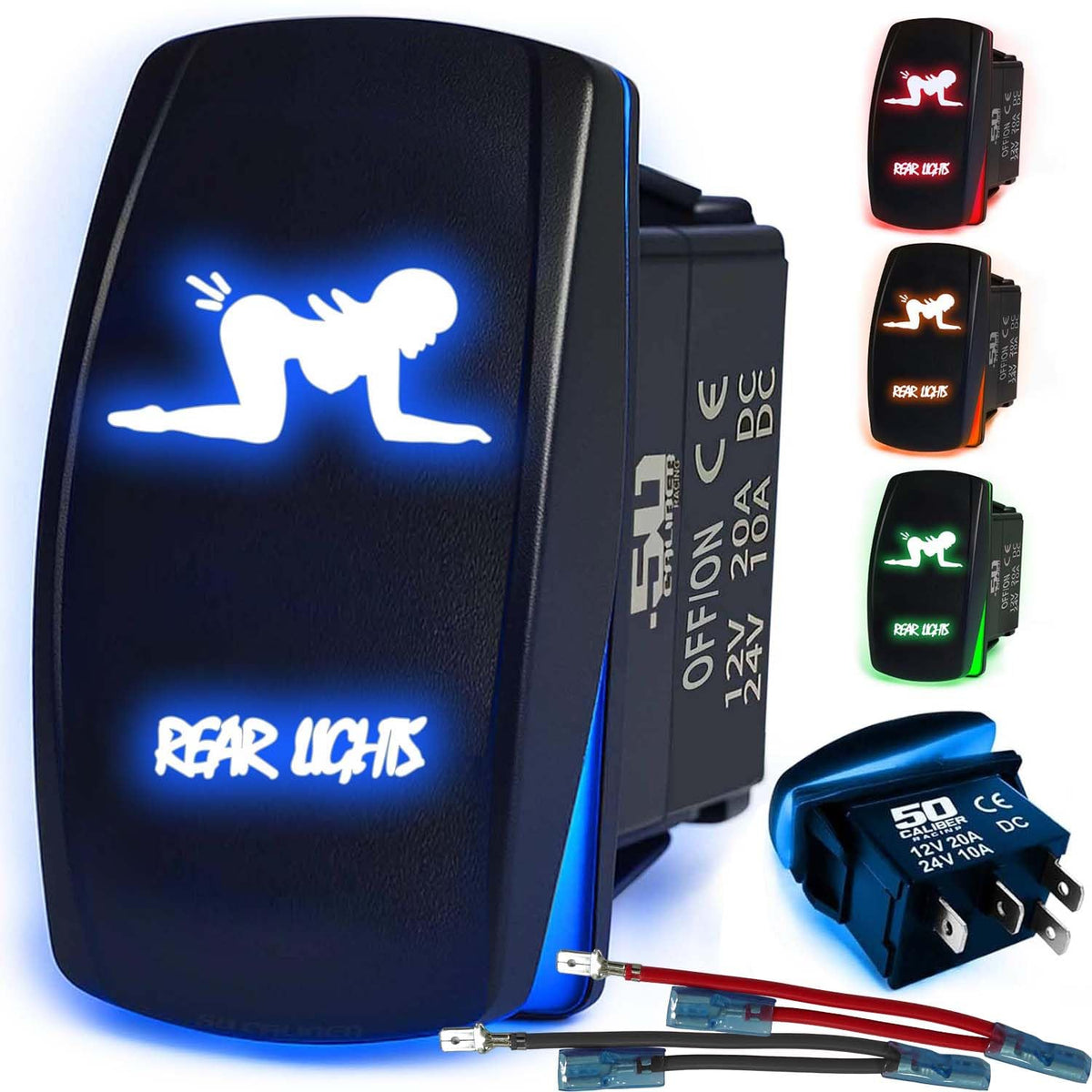 Waterproof Funny Rocker Switch 12v ON/Off, LED Backlit with Etched Design w/Toggle Switch 12v - UTV, Auto, Boat 20A Variation