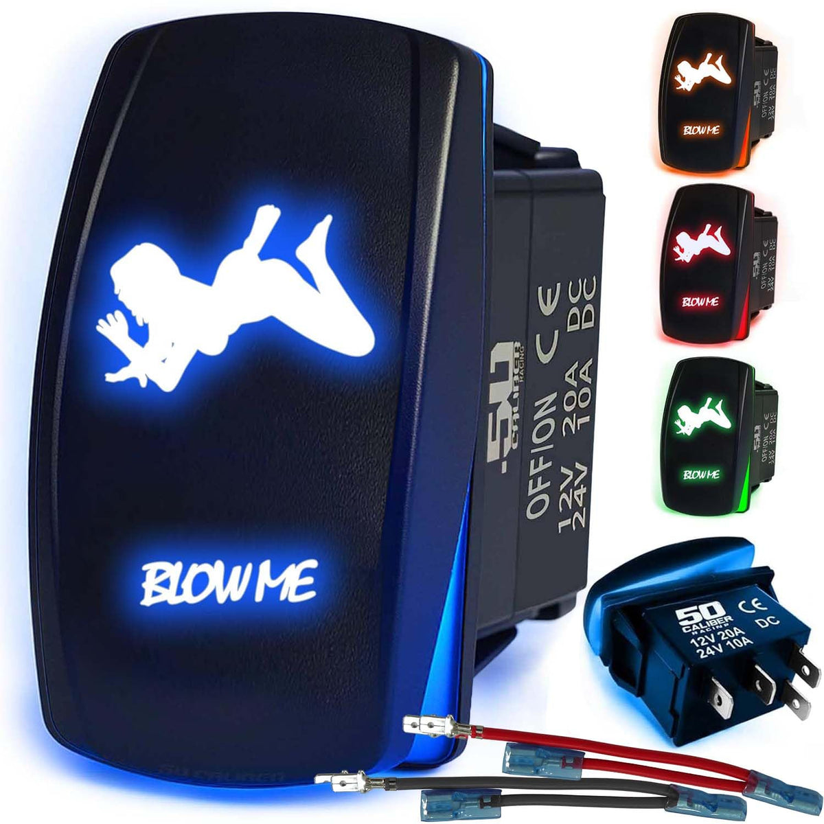 Waterproof Funny Rocker Switch 12v ON/Off, LED Backlit with Etched Design w/Toggle Switch 12v - UTV, Auto, Boat 20A Variation