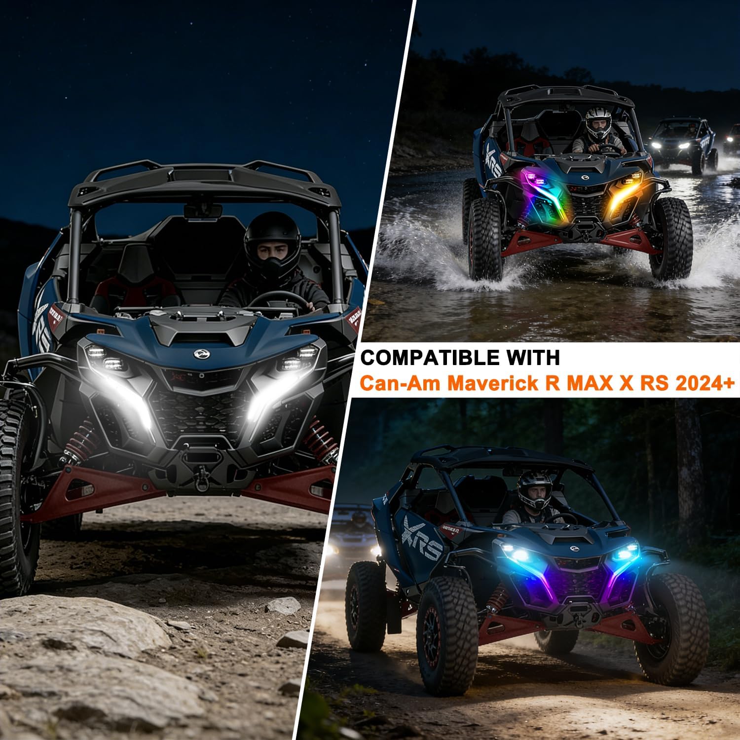 Tavaray  RGBW LED Fang Lights for Can-Am Maverick R 2024–2026 DRL White & RGB Color Chasing APP Music Sync Kit