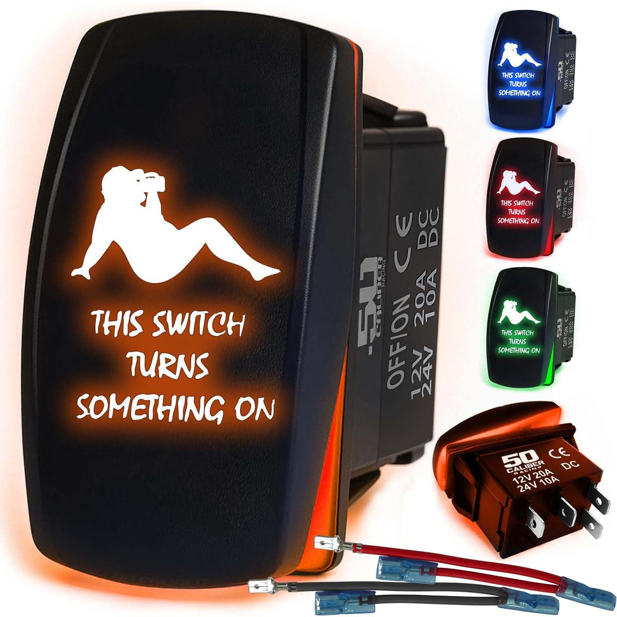 Waterproof Funny Rocker Switch 12v ON/Off, LED Backlit with Etched Design w/Toggle Switch 12v - UTV, Auto, Boat 20A Variation