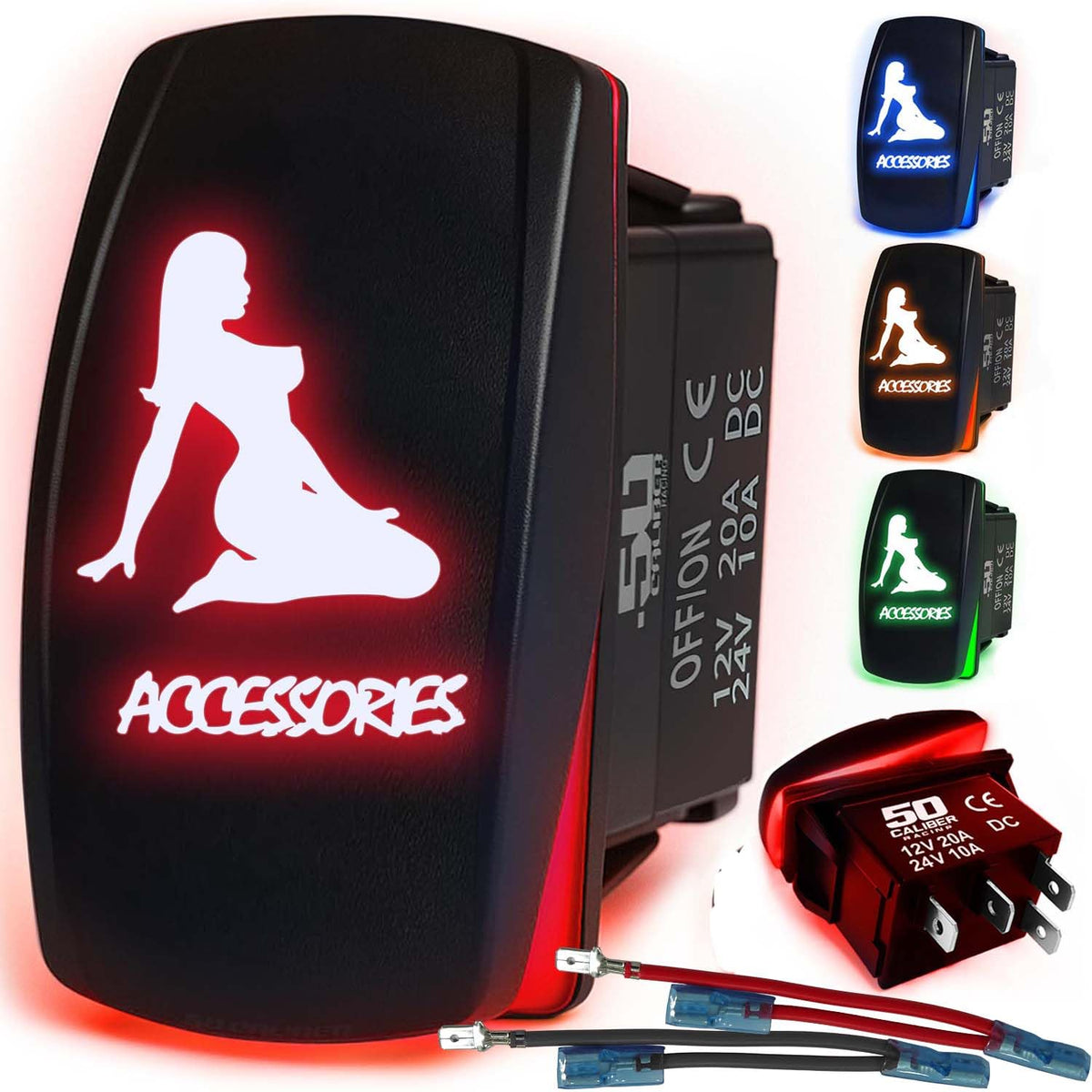 Waterproof Funny Rocker Switch 12v ON/Off, LED Backlit with Etched Design w/Toggle Switch 12v - UTV, Auto, Boat 20A Variation