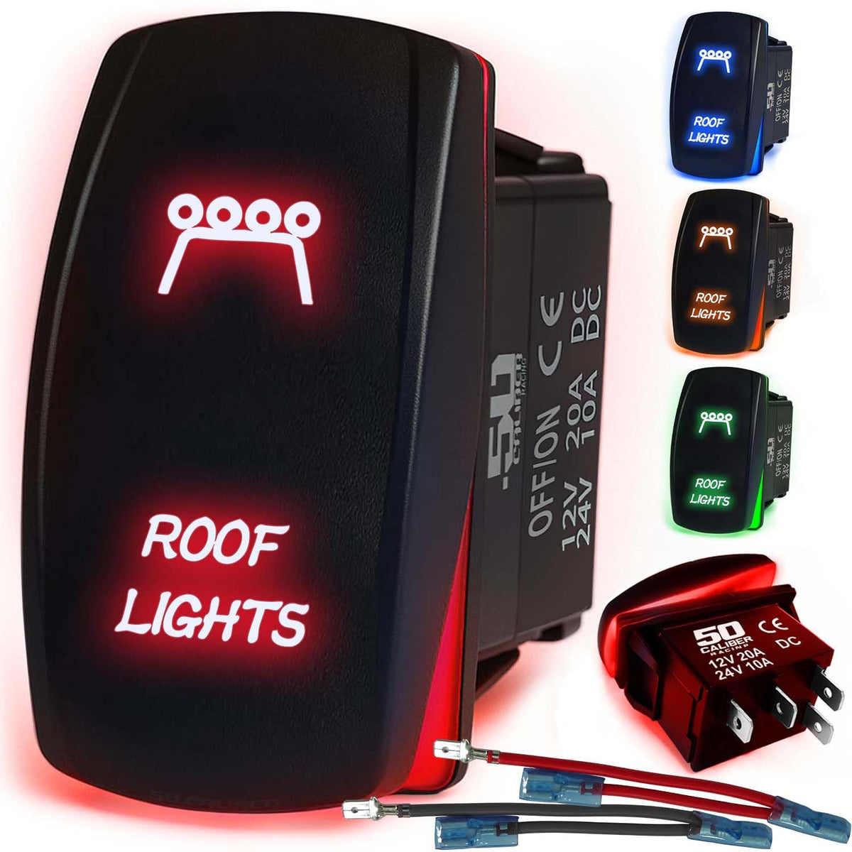Waterproof Rocker Switch 12v ON/Off, LED Backlit with Etched Design w/Toggle Switch 12v - UTV, Auto, Boat 20A Variation