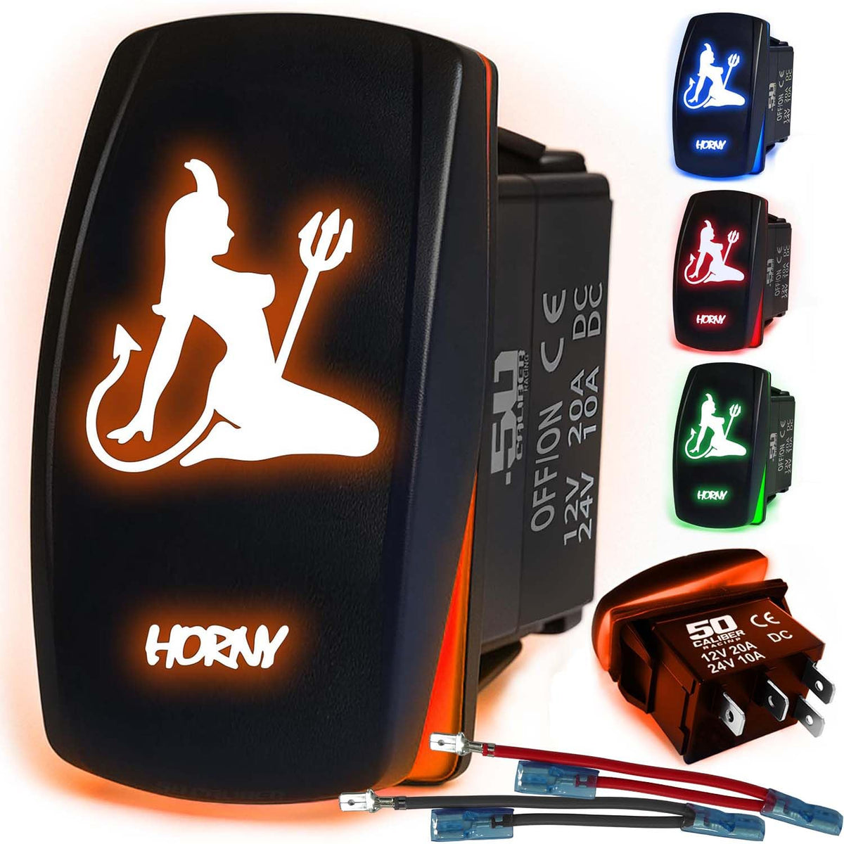 Waterproof Funny Rocker Switch 12v ON/Off, LED Backlit with Etched Design w/Toggle Switch 12v - UTV, Auto, Boat 20A Variation