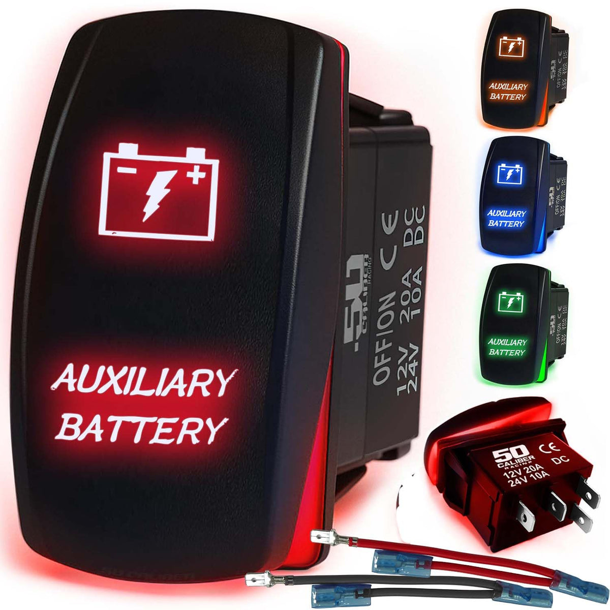 Waterproof Rocker Switch 12v ON/Off, LED Backlit with Etched Design w/Toggle Switch 12v - UTV, Auto, Boat 20A Variation