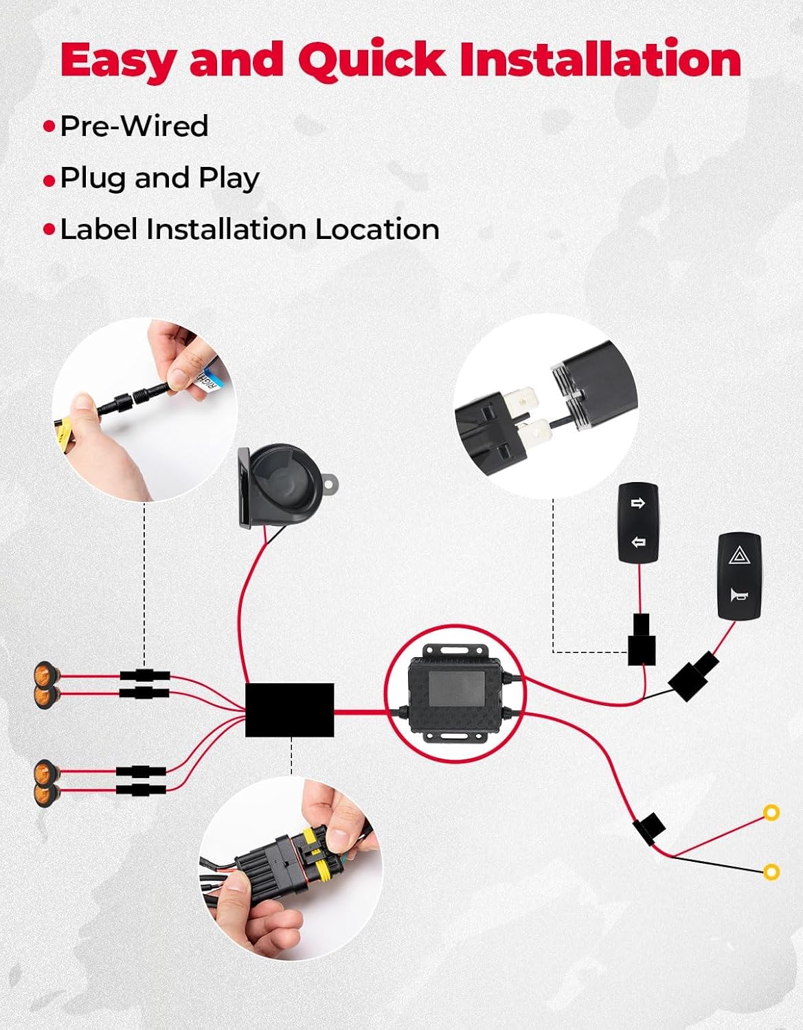 Universal Plug & Play Turn Signal Kit With Rocker Switch & 110D Horn - Kemimoto
