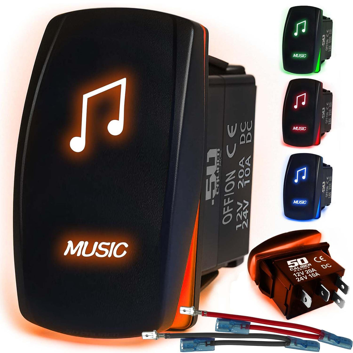 Waterproof Rocker Switch 12v ON/Off, LED Backlit with Etched Design w/Toggle Switch 12v - UTV, Auto, Boat 20A Variation