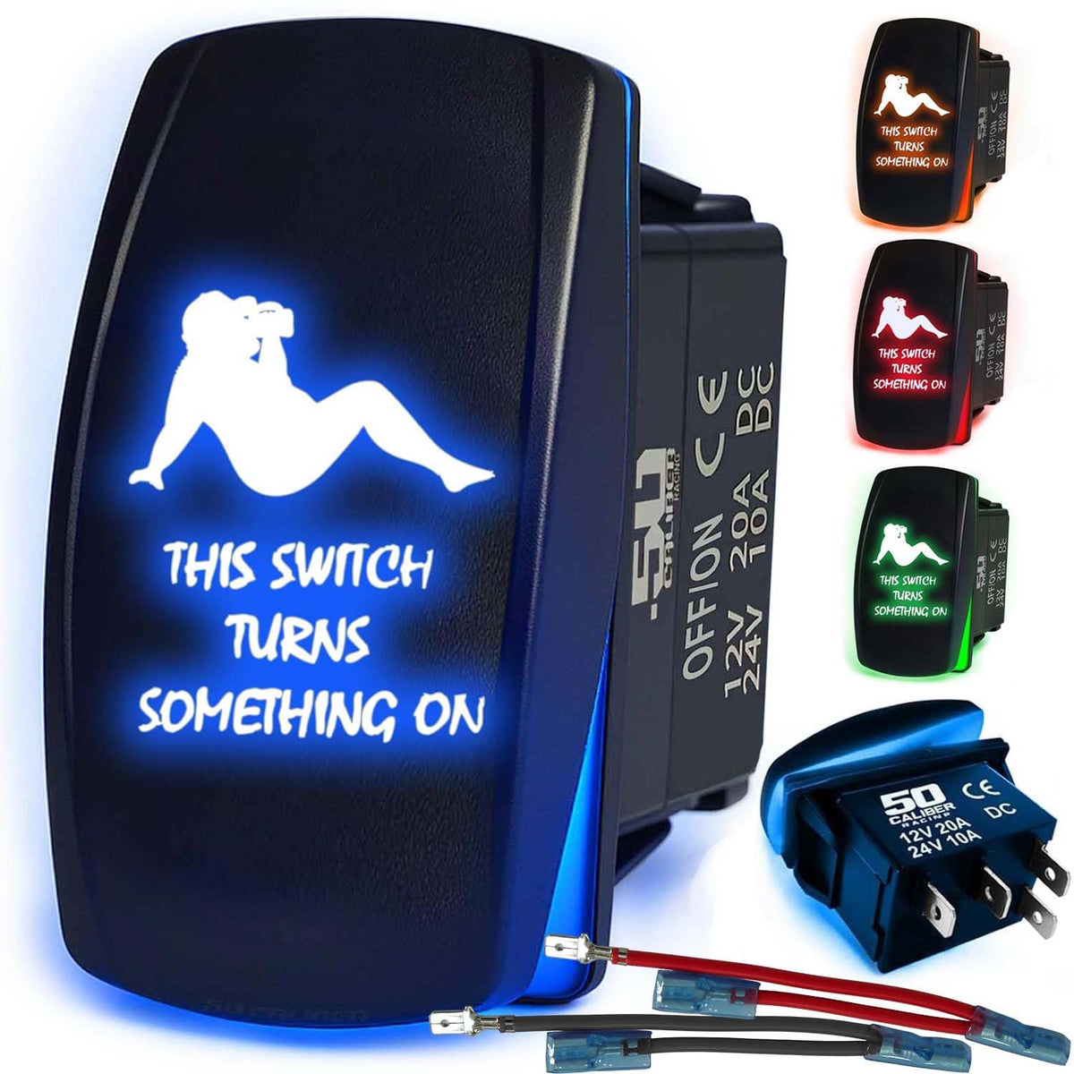 Waterproof Funny Rocker Switch 12v ON/Off, LED Backlit with Etched Design w/Toggle Switch 12v - UTV, Auto, Boat 20A Variation