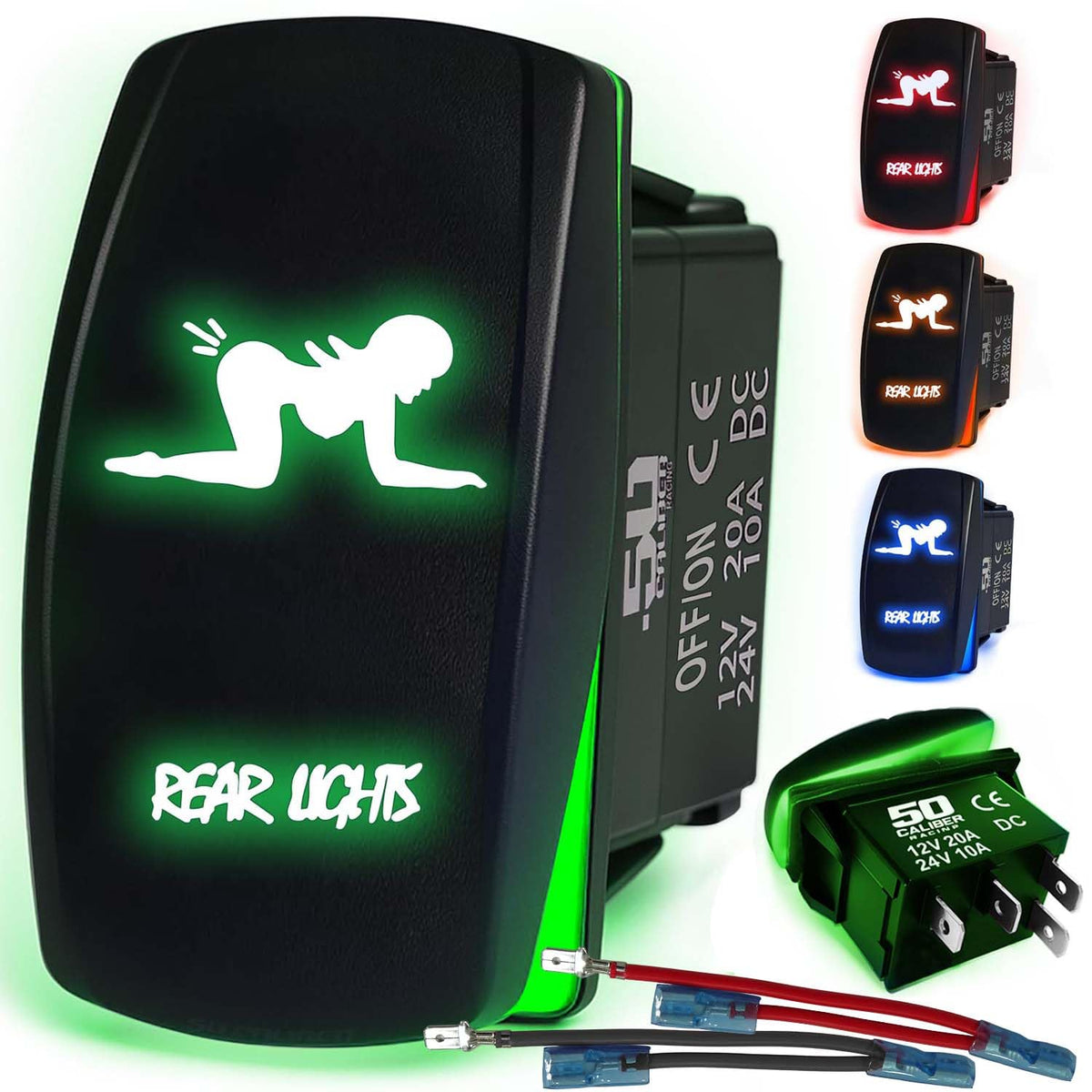 Waterproof Funny Rocker Switch 12v ON/Off, LED Backlit with Etched Design w/Toggle Switch 12v - UTV, Auto, Boat 20A Variation