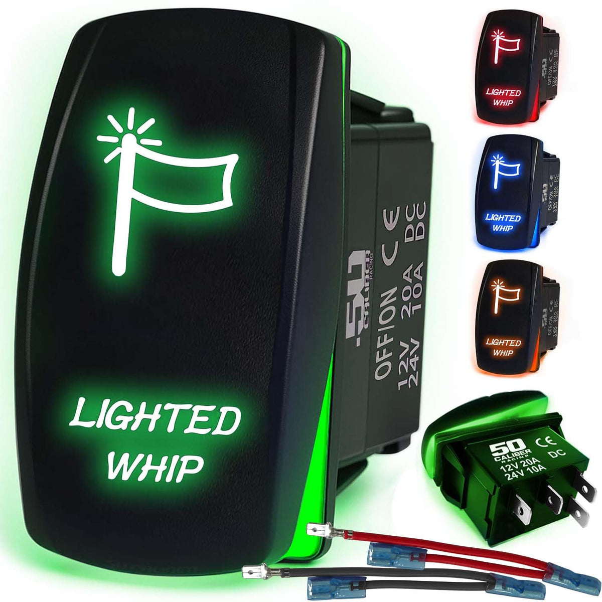 Waterproof Rocker Switch 12v ON/Off, LED Backlit with Etched Design w/Toggle Switch 12v - UTV, Auto, Boat 20A Variation