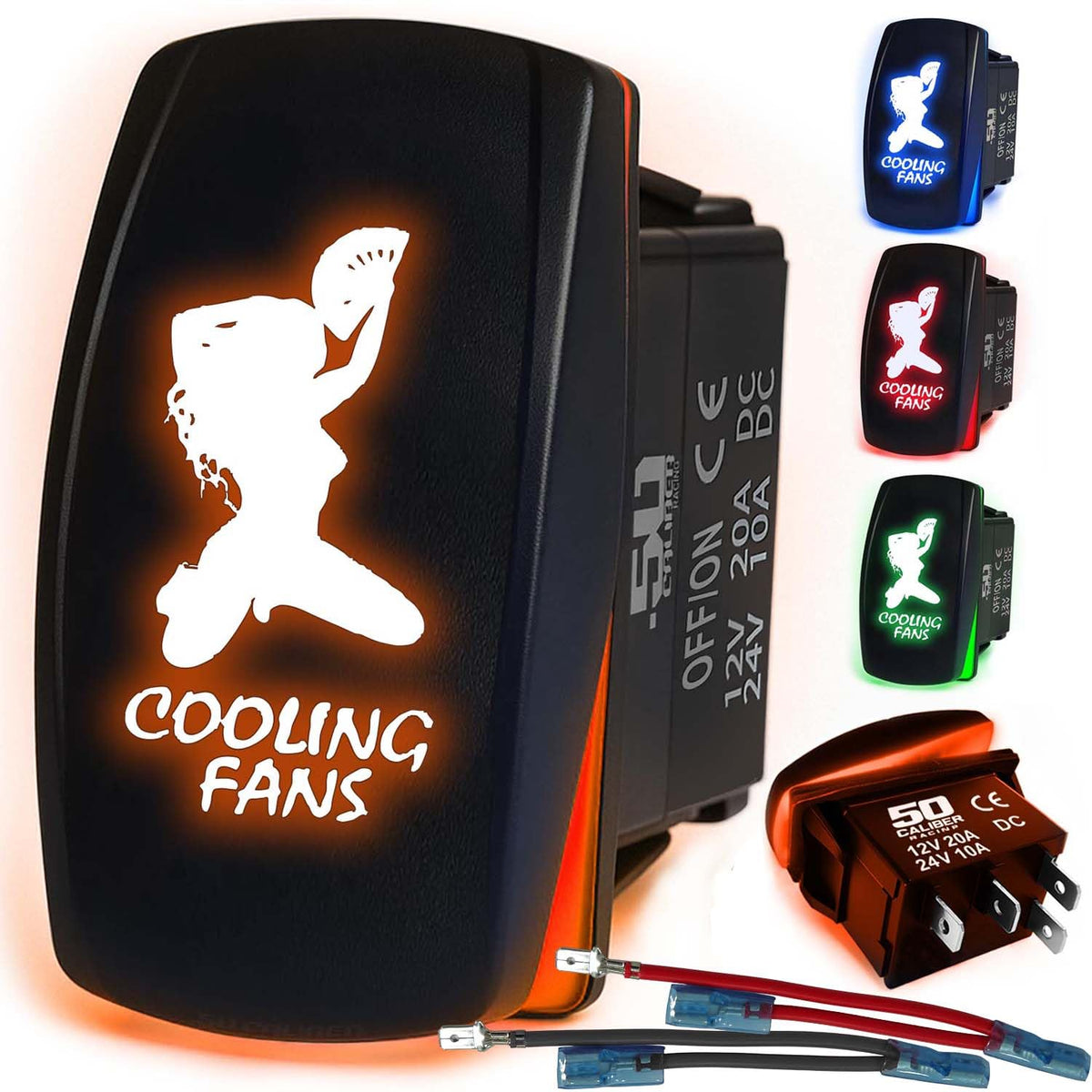 Waterproof Funny Rocker Switch 12v ON/Off, LED Backlit with Etched Design w/Toggle Switch 12v - UTV, Auto, Boat 20A Variation
