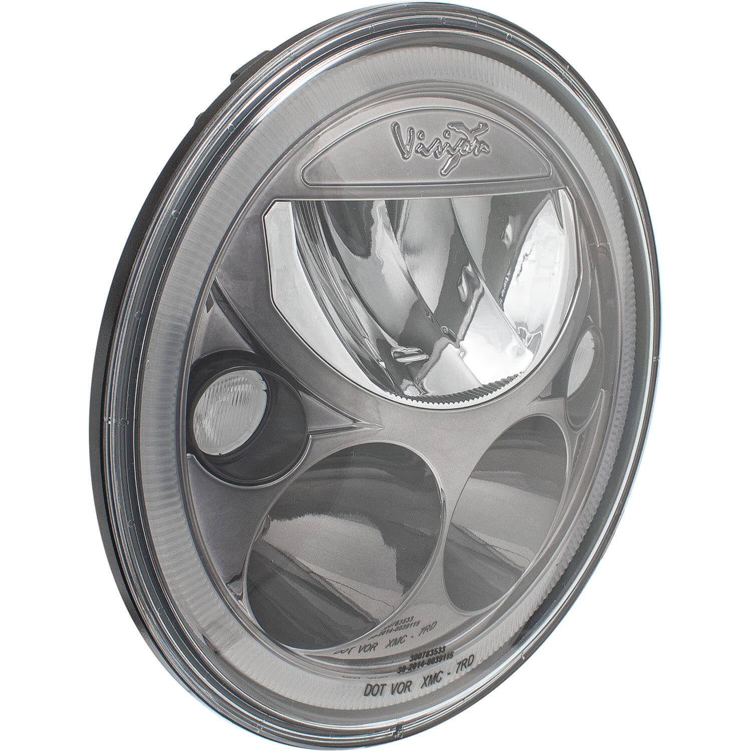 Single 7" Round Black Chrome VX Headlight (with Low-High-Halo)