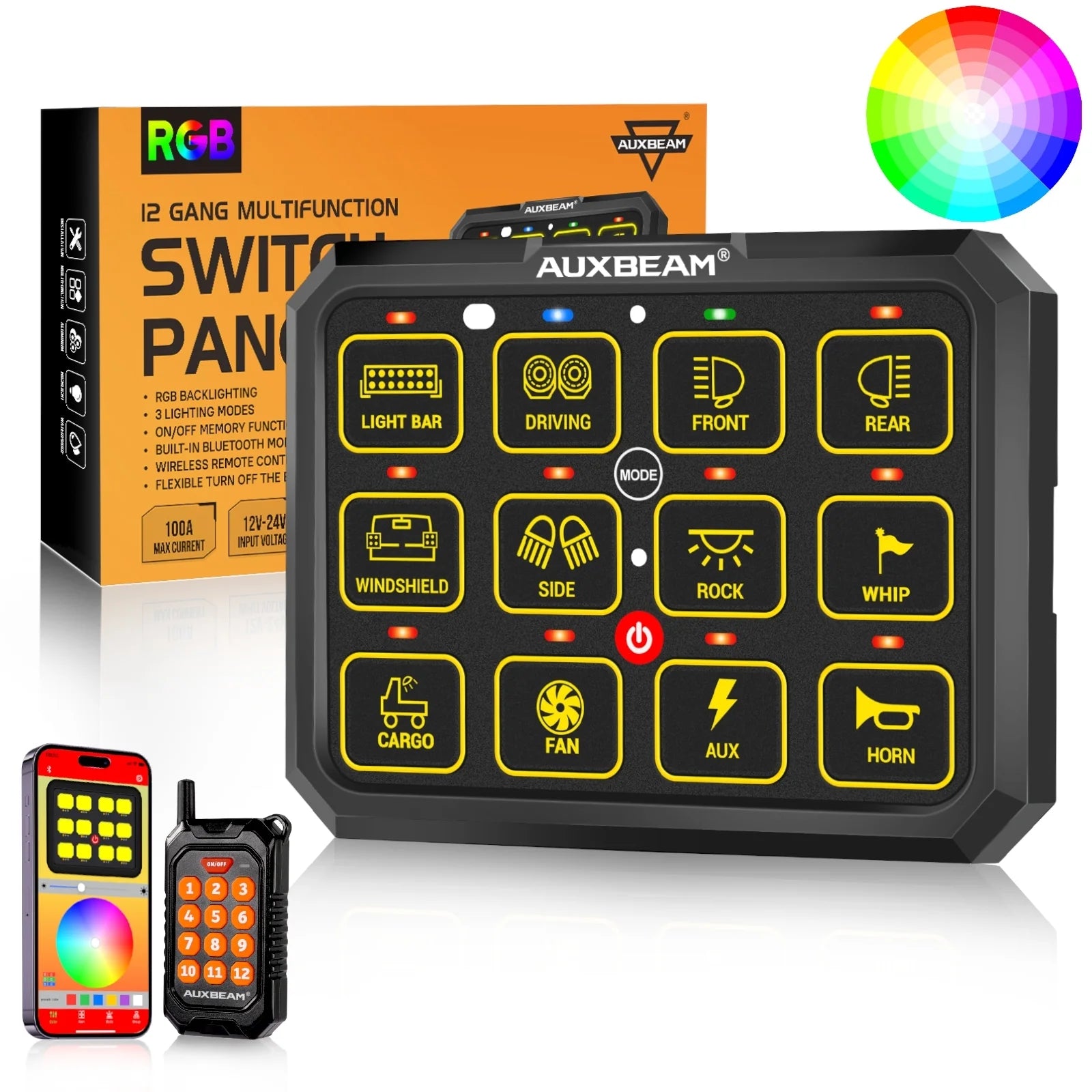 AC-1200 RGB SWITCH PANEL WITH APP&REMOTE CONTROL, TOGGLE/ MOMENTARY/ PULSED MODE SUPPORTED(ONE-SIDED OUTLET)