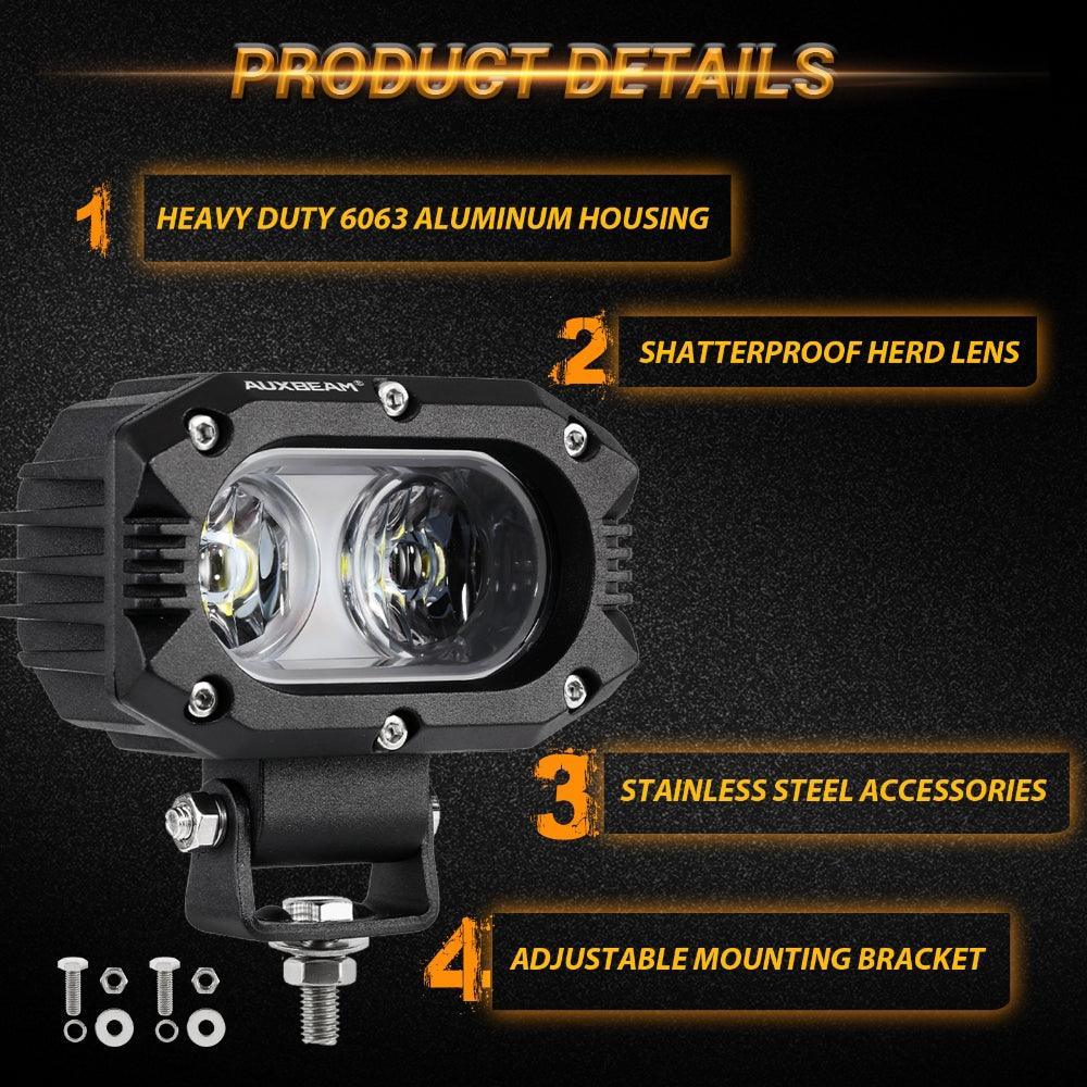 4 Inch 30W Corrugated Lens Flood Beam LED Pods Lights with A-Pillar Mounting Bracket For Ford Bronco 2/4 Door 2021 2022