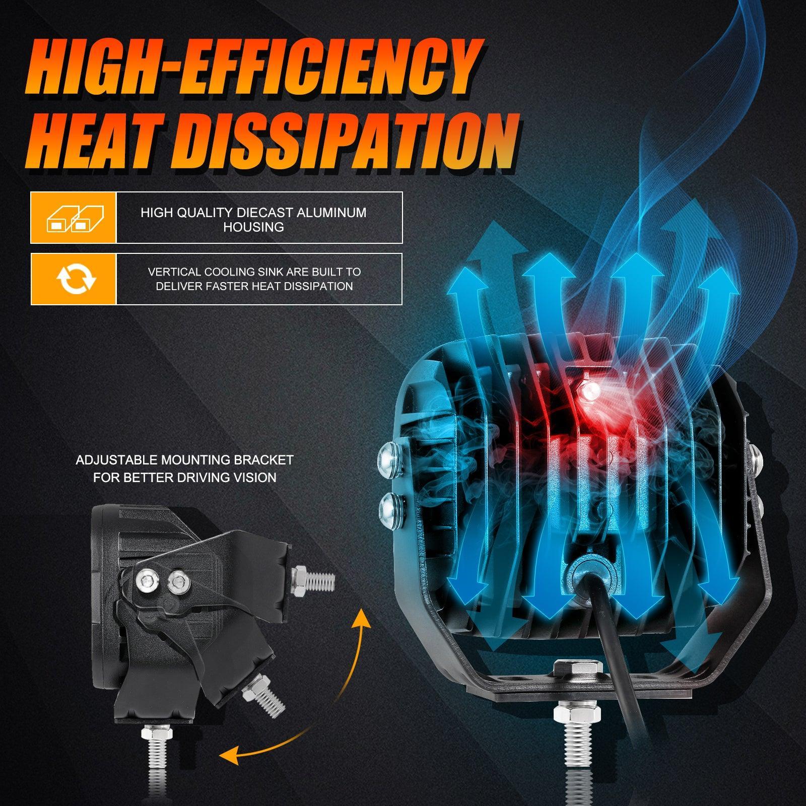 6Pcs 5 Inch 110W White/Amber LED Pods Lights with Power Harness