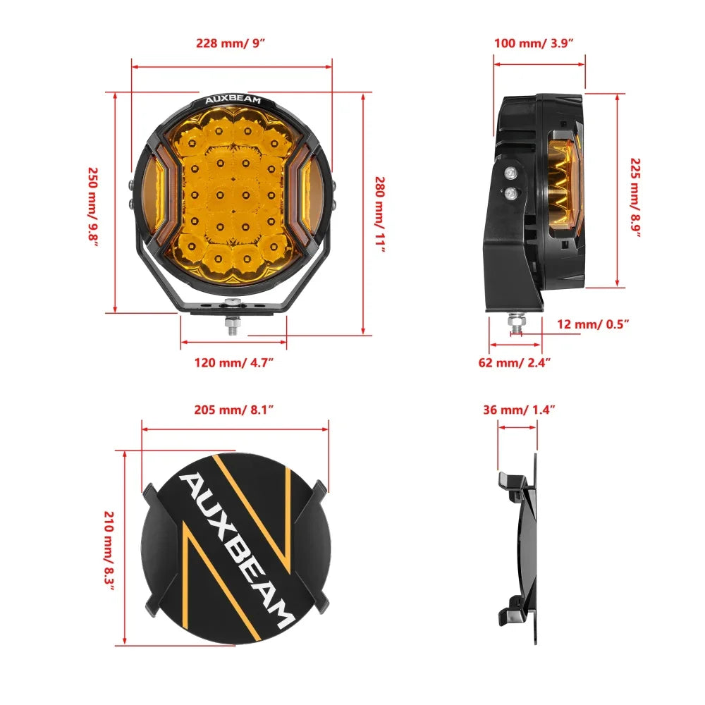 V-ULTRA Series | 9 Inch 300W LED Side Shooter Amber Driving Lights with Amber DRL
