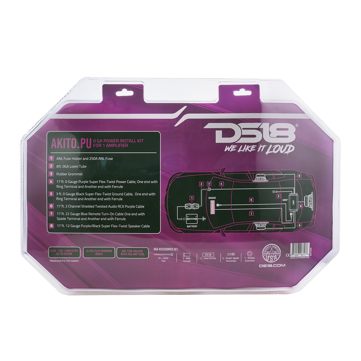 0-GA Amplifier Installation Wiring Kit - Purple