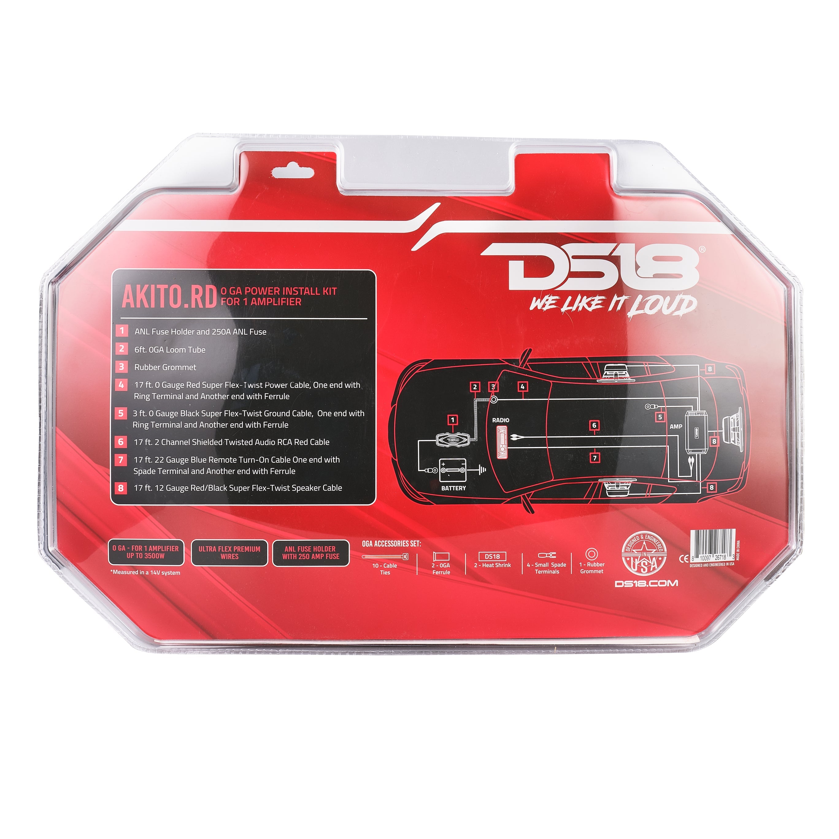 0-GA Amplifier Installation Wiring Kit - Red