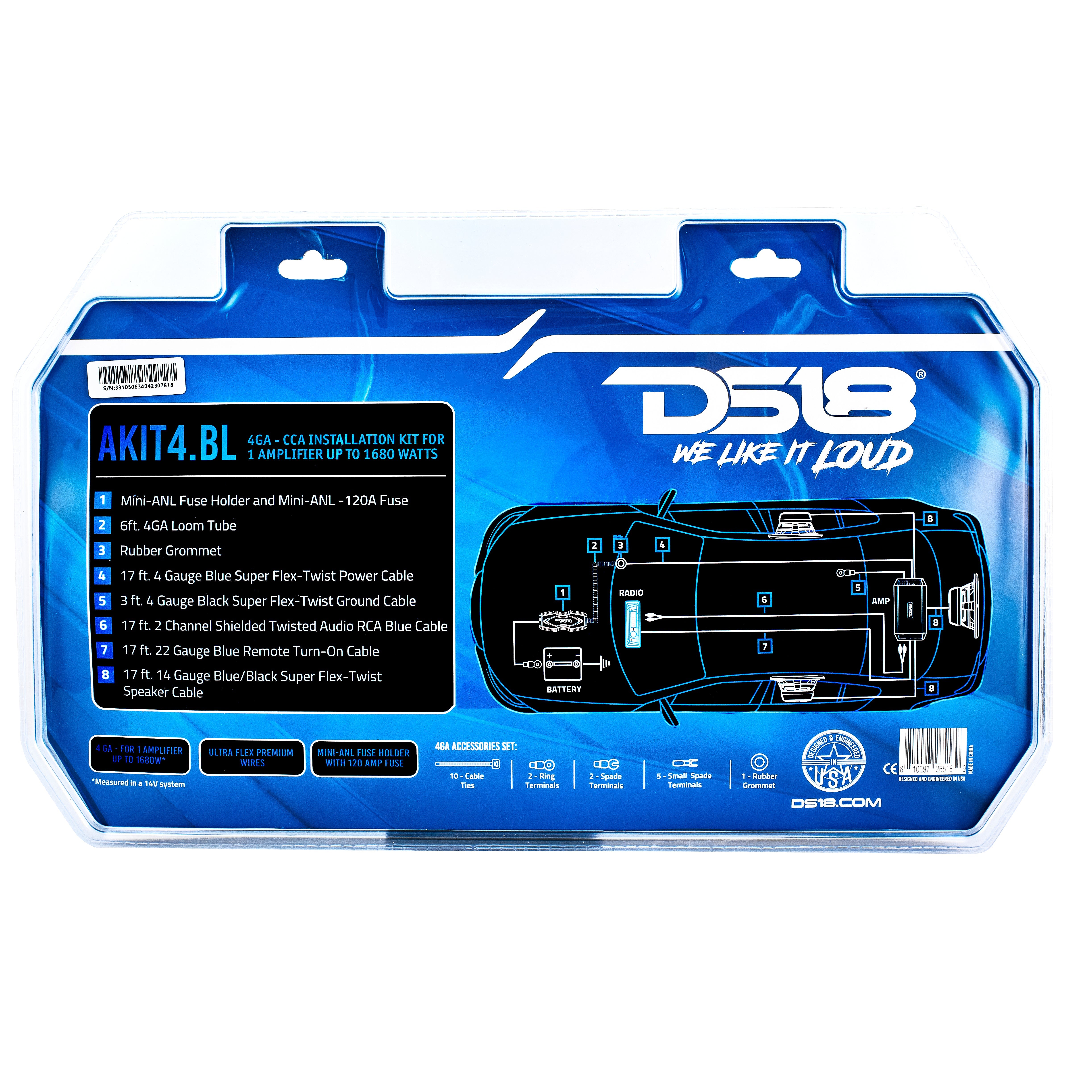 4-GA Amplifier Installation Kit - BLUE