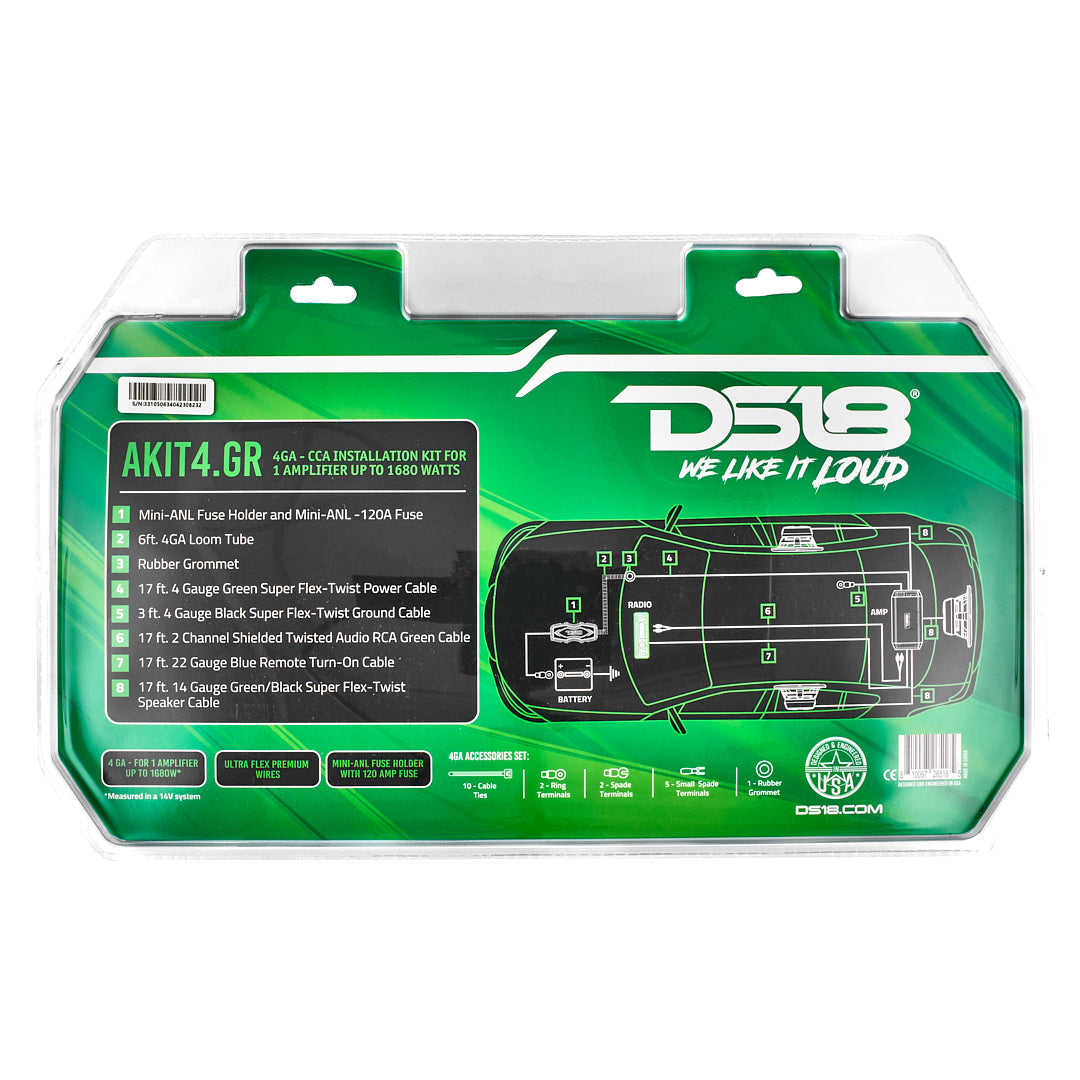 4-GA Amplifier Installation Kit - GREEN