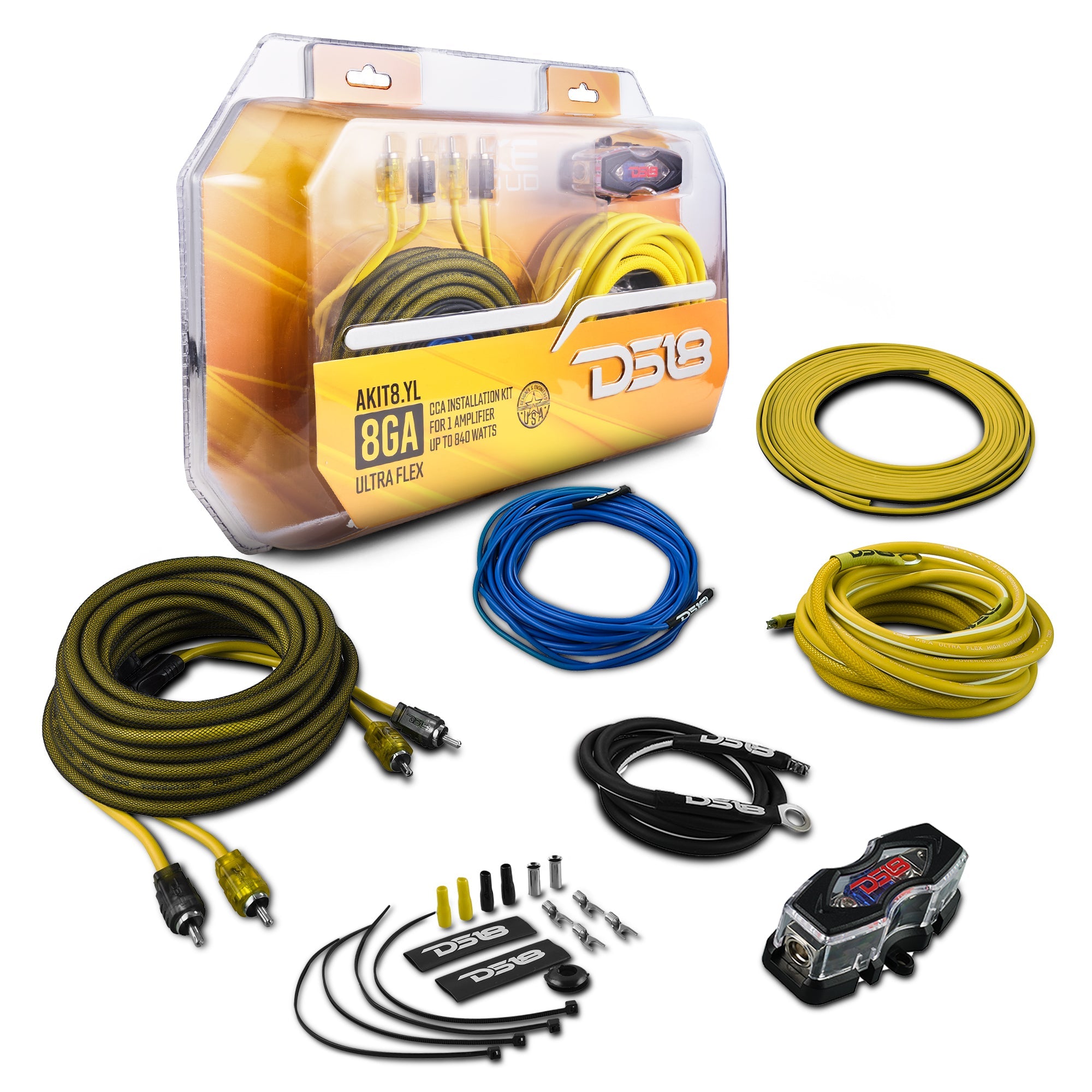 8-GA Amplifier Installation Wiring Kit - Yellow