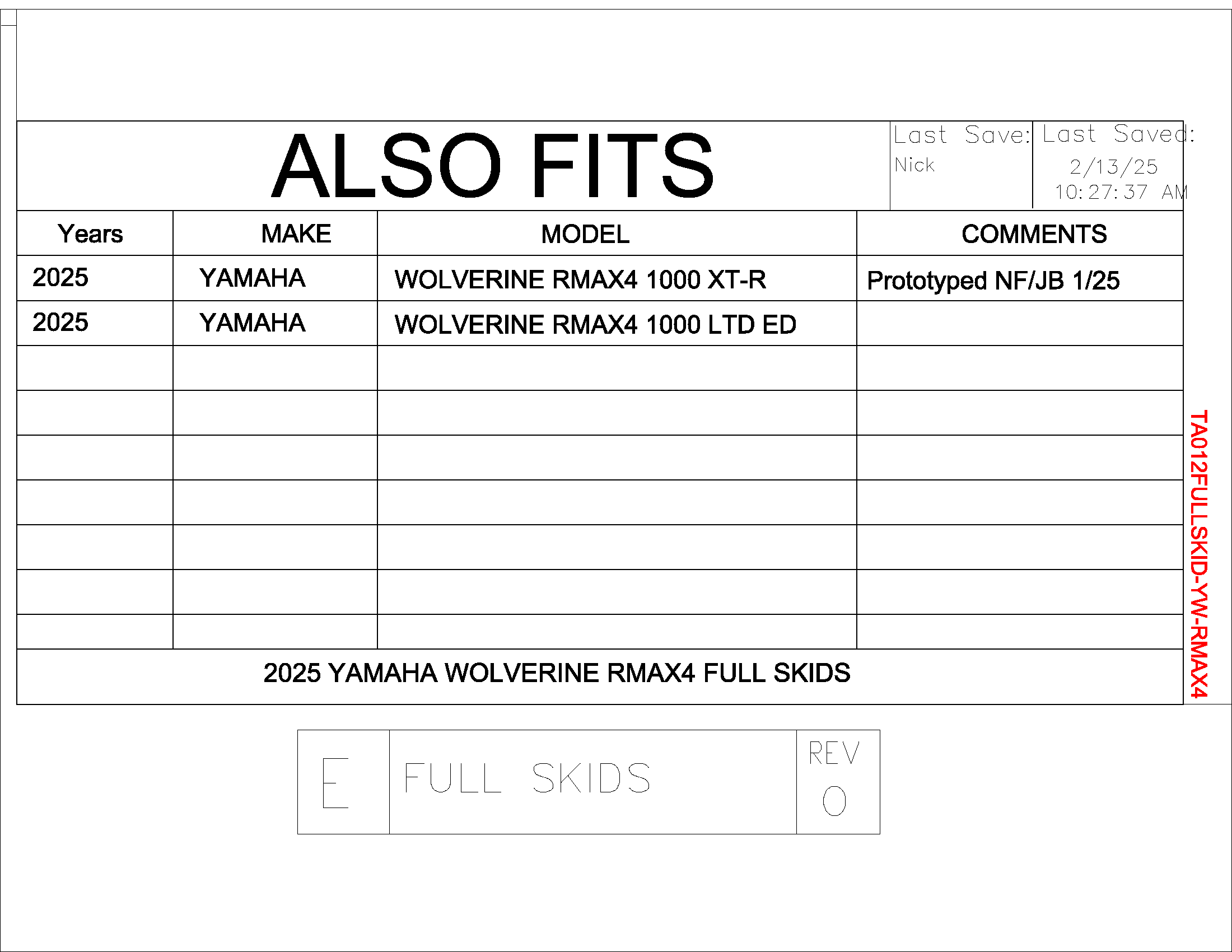 Trail Armor 2025 Yamaha Wolverine RMAX4 1000 X-TR, RMAX4 1000 Limited Edition Full Skids