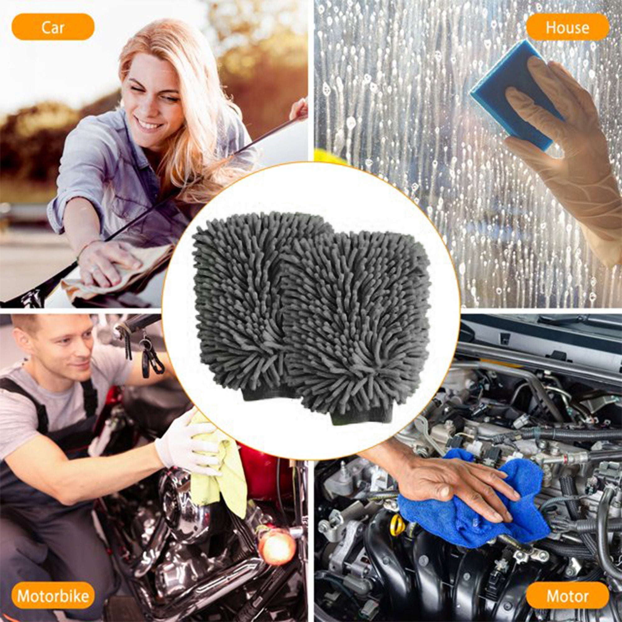 WASH&WHIPS Microfiber Chenille Car Cleaning Mitt - 2pk